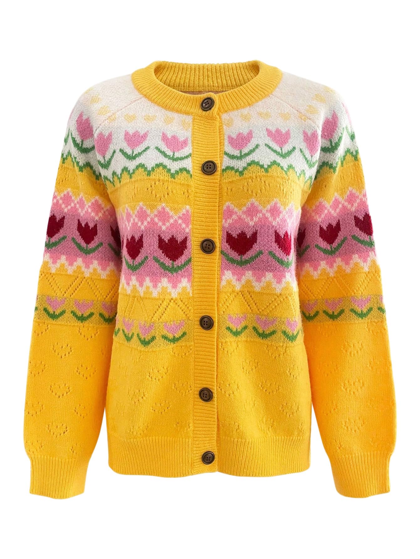 Verdusa Womens Floral Button Up Cardigan Cozy Sweaters Colorful Trendy Fall Outerwear
