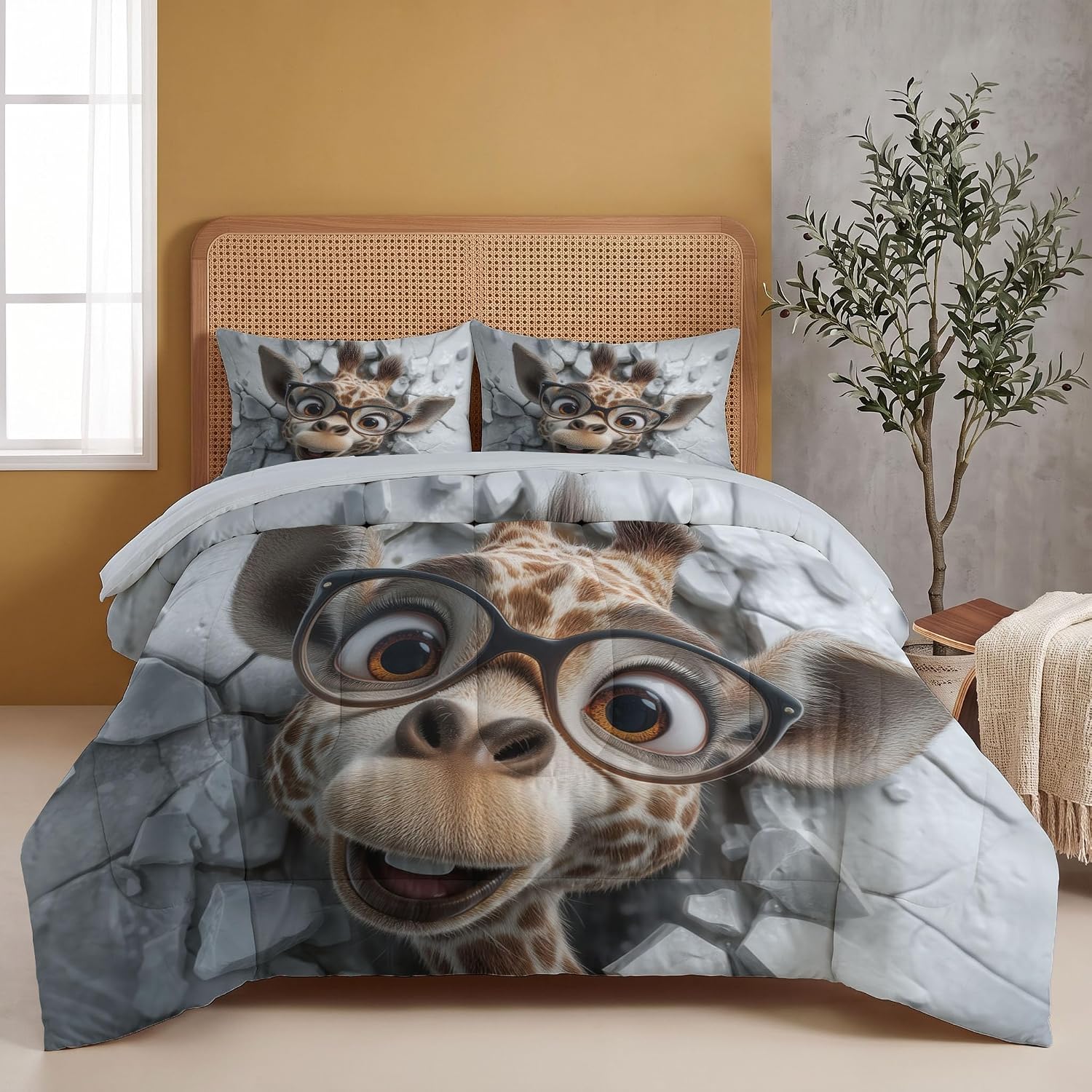 3 Piece Quilts Queen Size Bedding Set, Light Brown Lightweight Bedspread, Soft Microfiber, Animal Deer Pattern for All Season Bed Coverlet with 2 Pillow Shams, 90"X90"