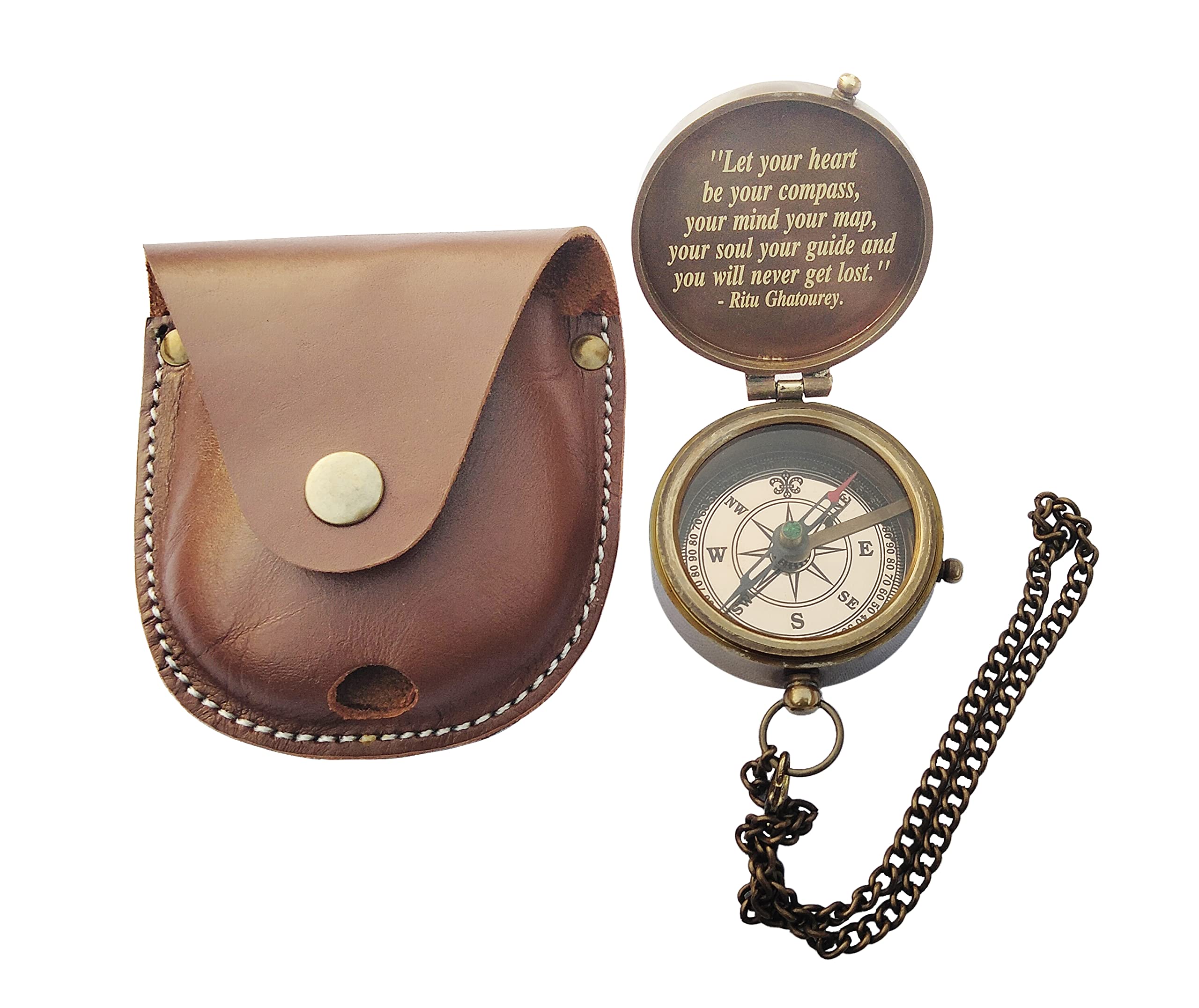 TSWO Let your Heart...Motivational Quote Engraved Compass Personalized, Brass Pocket Compass Gifts for Men, Gift for Son, Baptism Gifts, Birthday Gifts, Graduation Gifts, Back to School Gifts