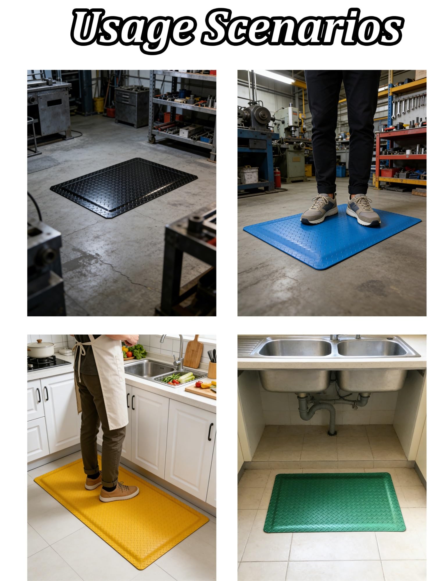 Tappetino in Gomma di Alta qualità | Tappetino da Lavoro Confortevole per Cucina e Garage | Tappetino Antiscivolo Resistente | Ideale per Lunghe Ore in Piedi (Blu, 80x40 cm)