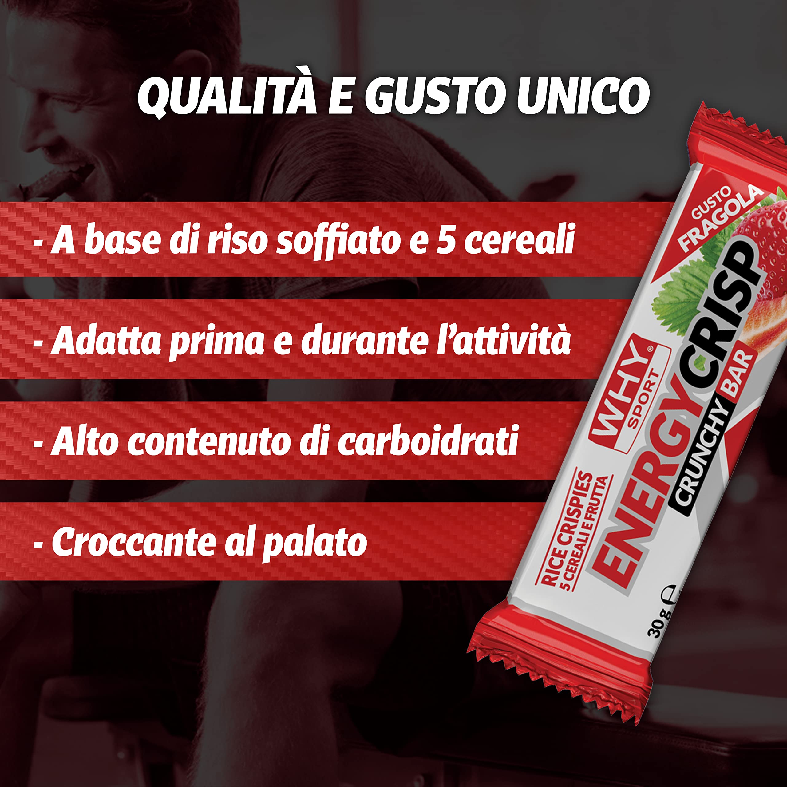 WHY SPORT ENERGY CRISP - Barrette Energetiche alla Frutta - Gusto Fragola - Box da 24 Barrette - 30 gr