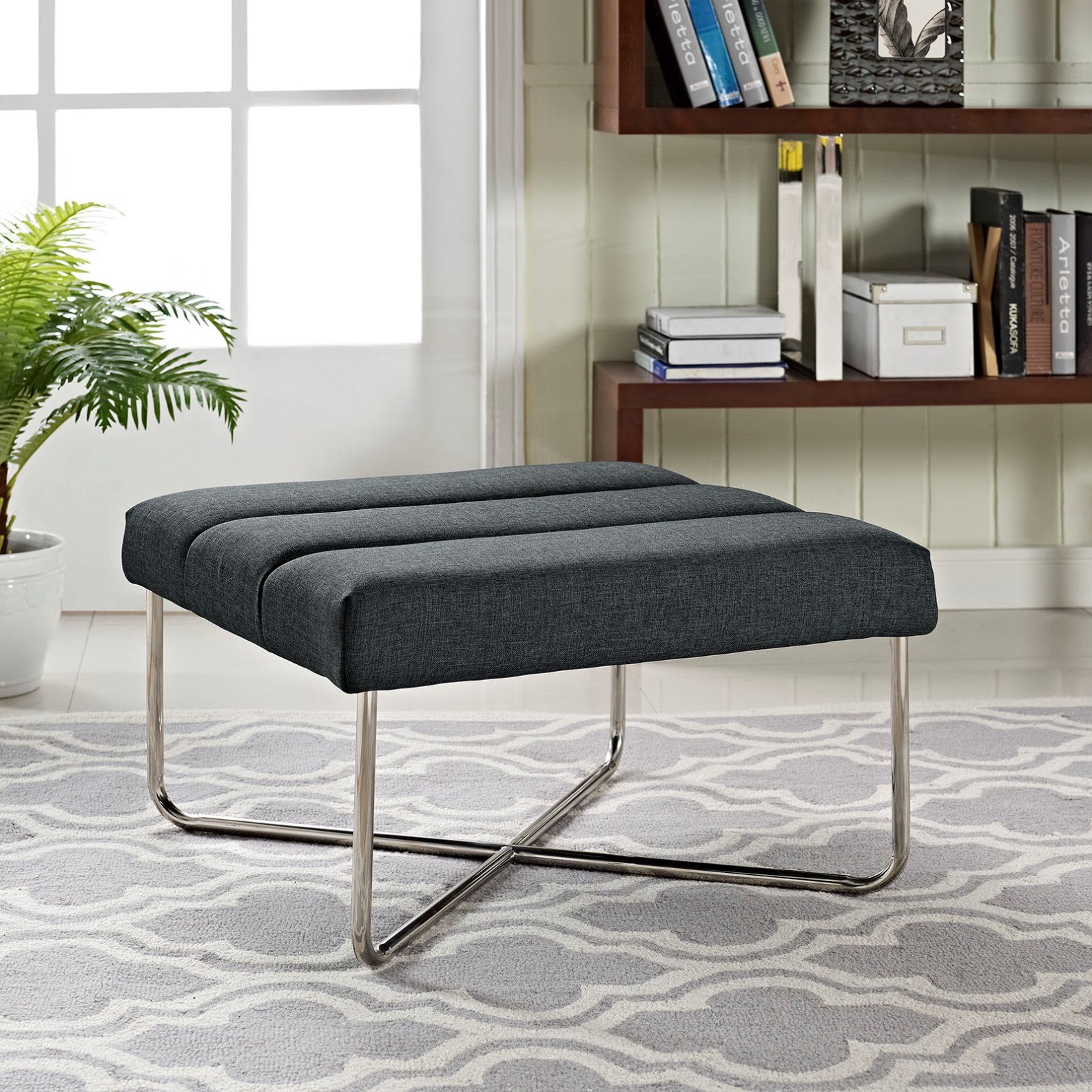 America Luxury - Chairs Modern Contemporary Urban Design Mid Century Living Lounge Room Ottoman, Grey Gray, Fabric