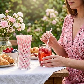 PakTalk 100 Pack Baby Pink Paper Straws