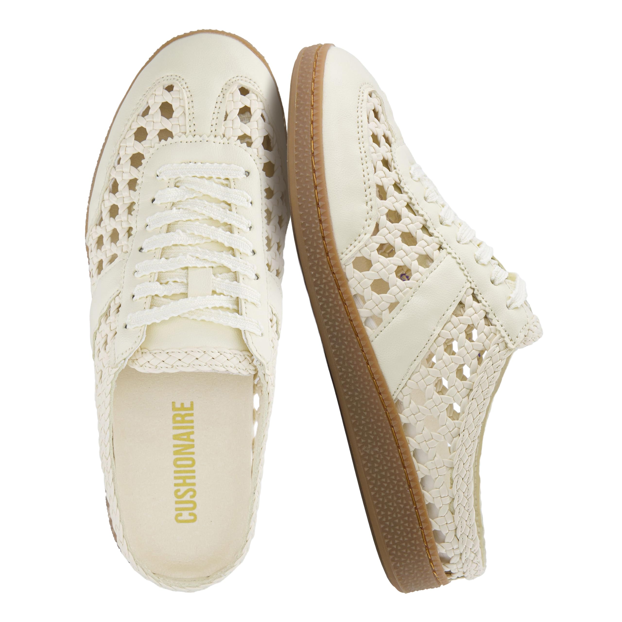 CUSHIONAIRE Buffy Woven Slip On Backless Sneaker Mules for Women 9 Wide Ivory