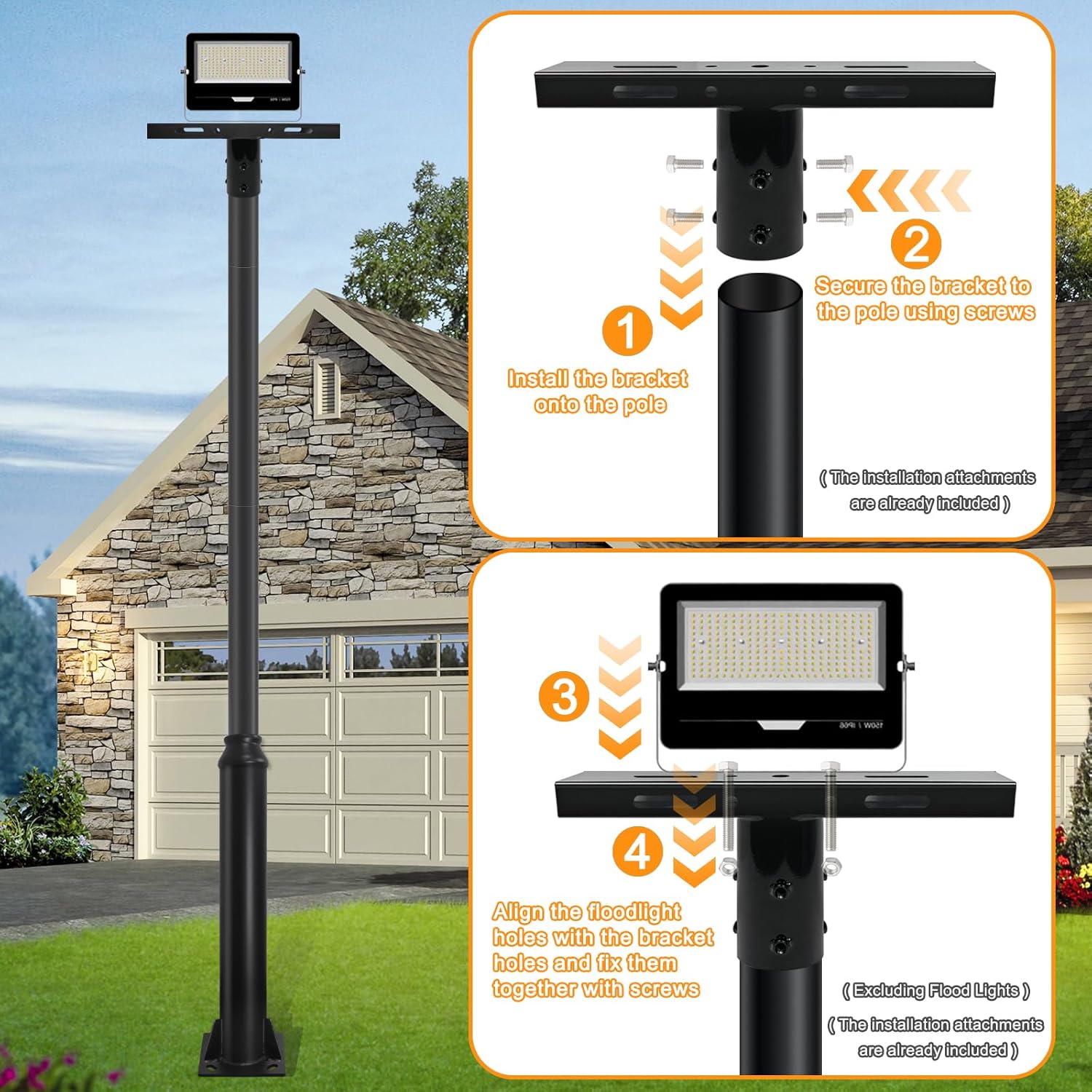 Flood Light Mount Bracket,for 3" Poles,T-Shaped Heavy Duty Galvanized Steel Outdoor Light Mounting Bracket,Universal Multi-Hole Design for Parking Lot Lights,Black