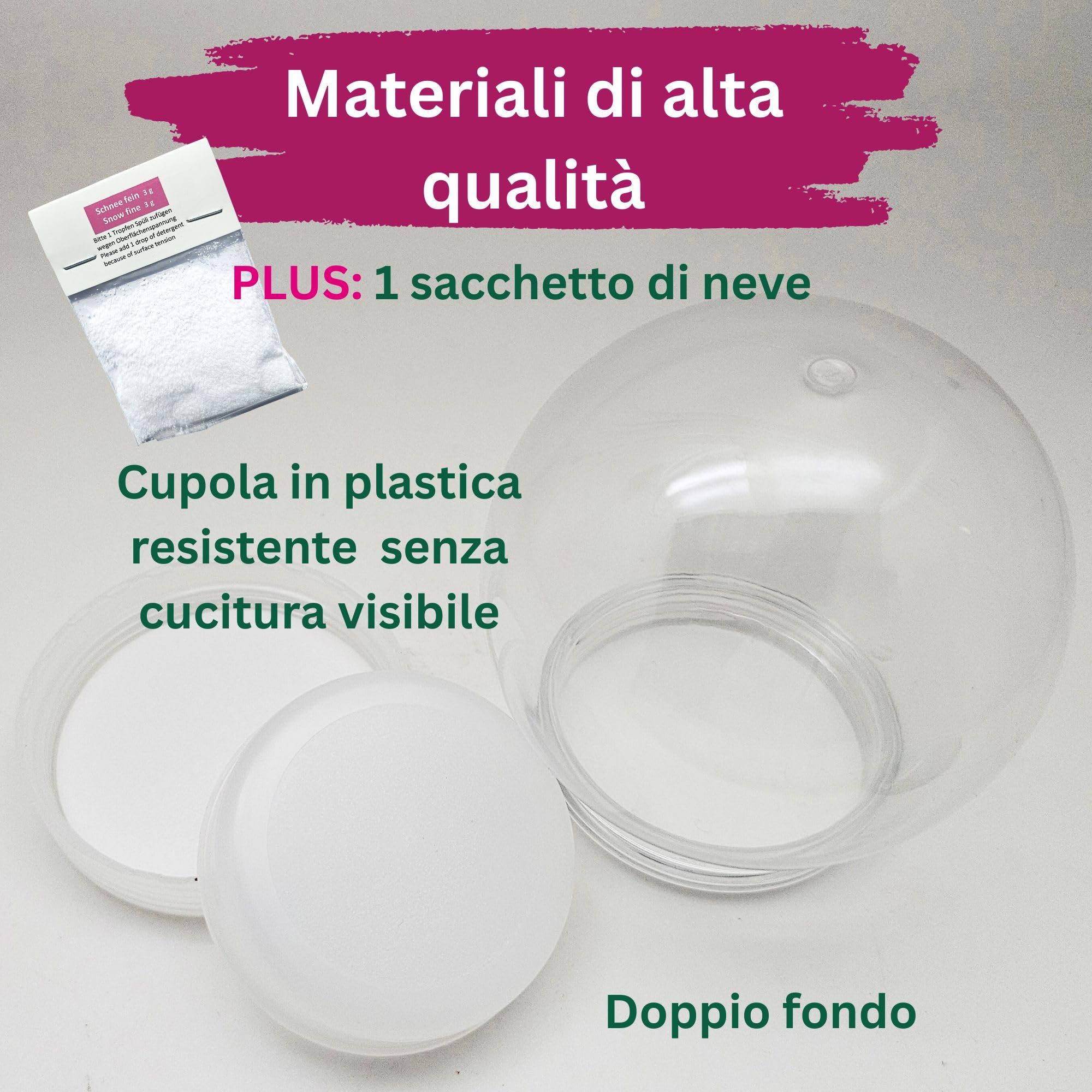 Set fai da te con sfera di neve in plastica con 1 x neve | Do it Yourself set sfera | forma rotonda 90 x 110 mm | base bianca | doppio fondo | 40134