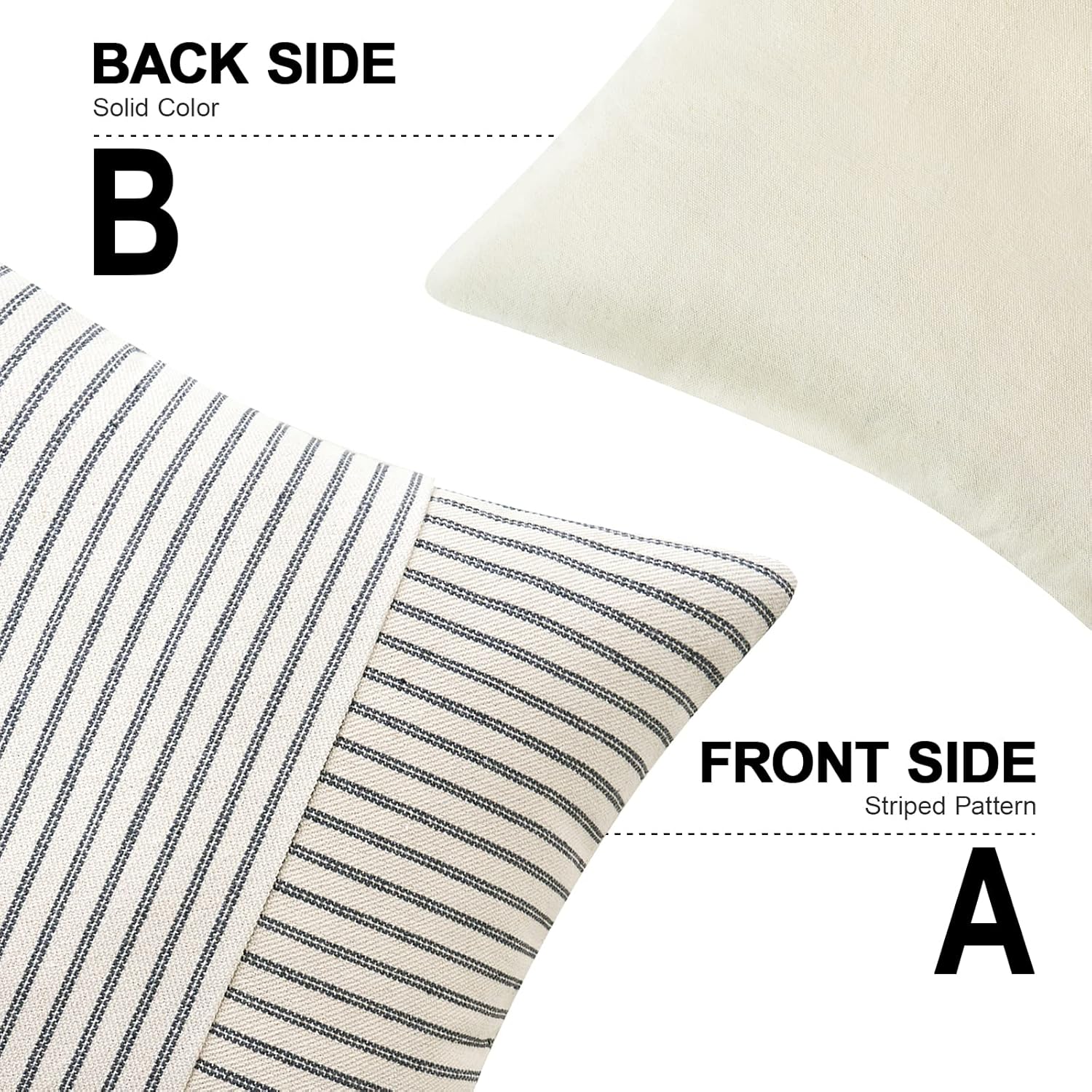MIULEE Grey and Beige Patchwork Farmhouse Pillow Covers 18x18 Inch, Pack of 2 Striped Linen Decorative Modern Accent Pillow Cases for Sofa Couch Bedroom - Image 5