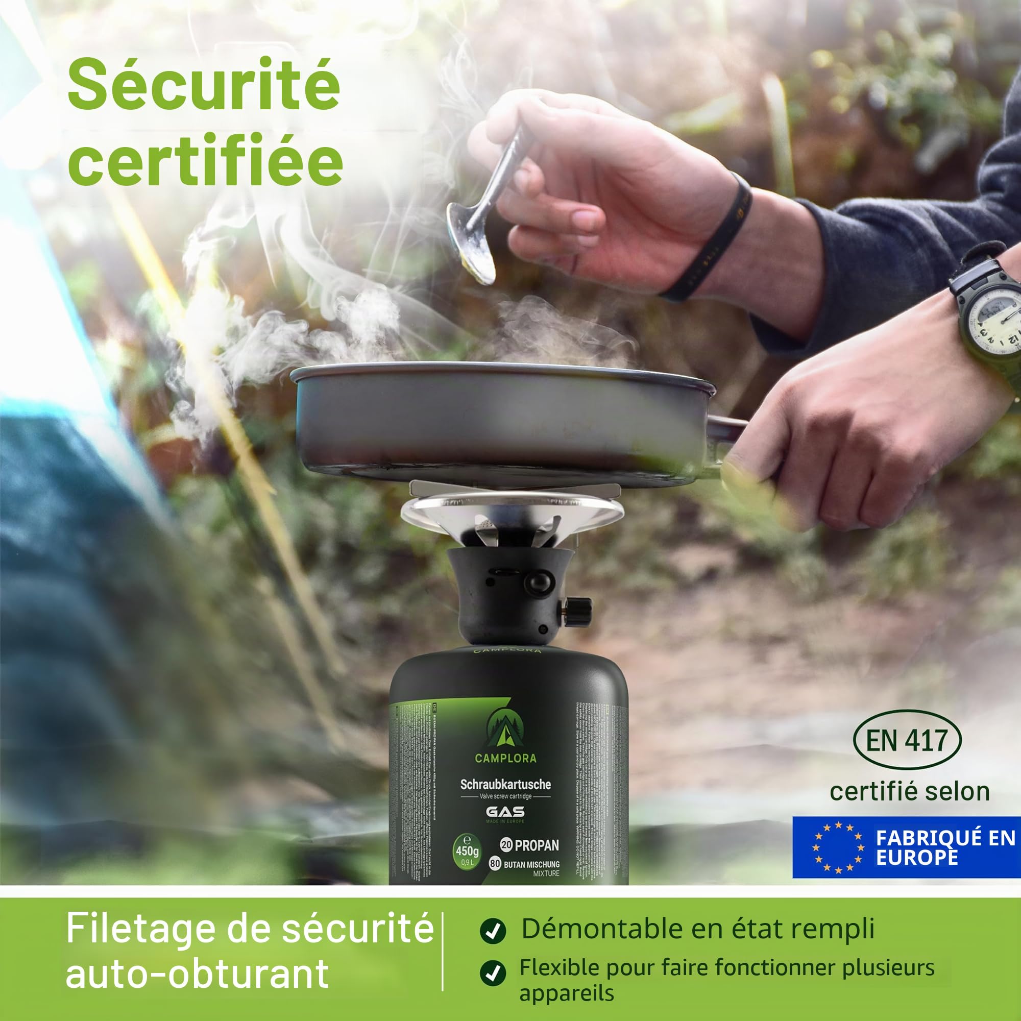 CAMPLORA Lot de 4 cartouches de gaz de 450 g compatibles avec barbecue à gaz Weber série Q100/1000, propane et butane, cartouche à visser avec filetage pour réchaud de camping, cartouches de gaz