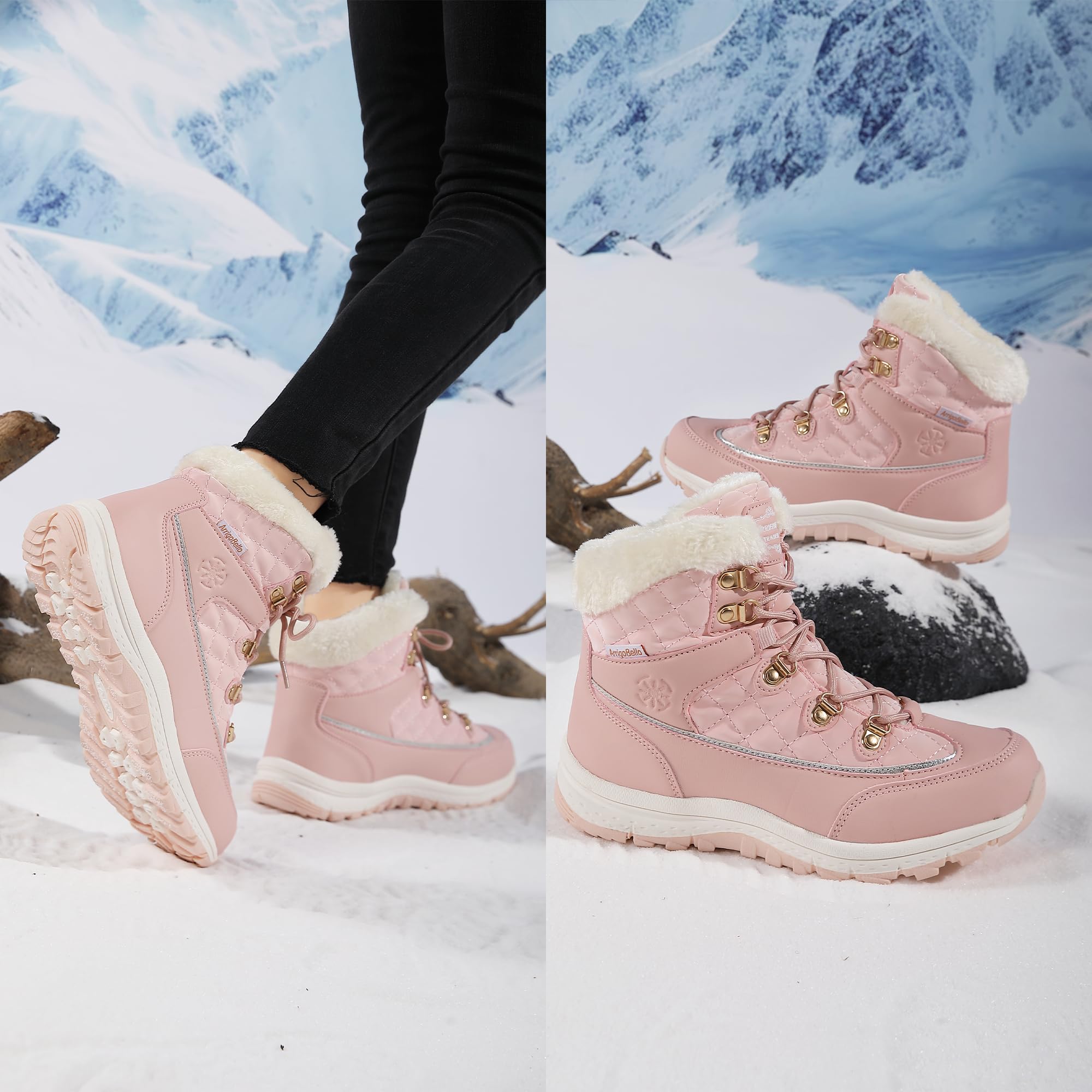 ARRIGO BELLO Bottes Femme Bottine Bottes de Neige Boots Hiver Chaussures Chaudes Fourrure Randonnée Les Loisirs 36-41