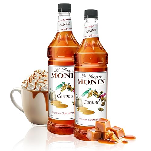 Monin - Jarabe de caramelo, rico y mantecoso, ideal para postres, café y cócteles, sin gluten, sin OMG (1 litro, 2 unidades)