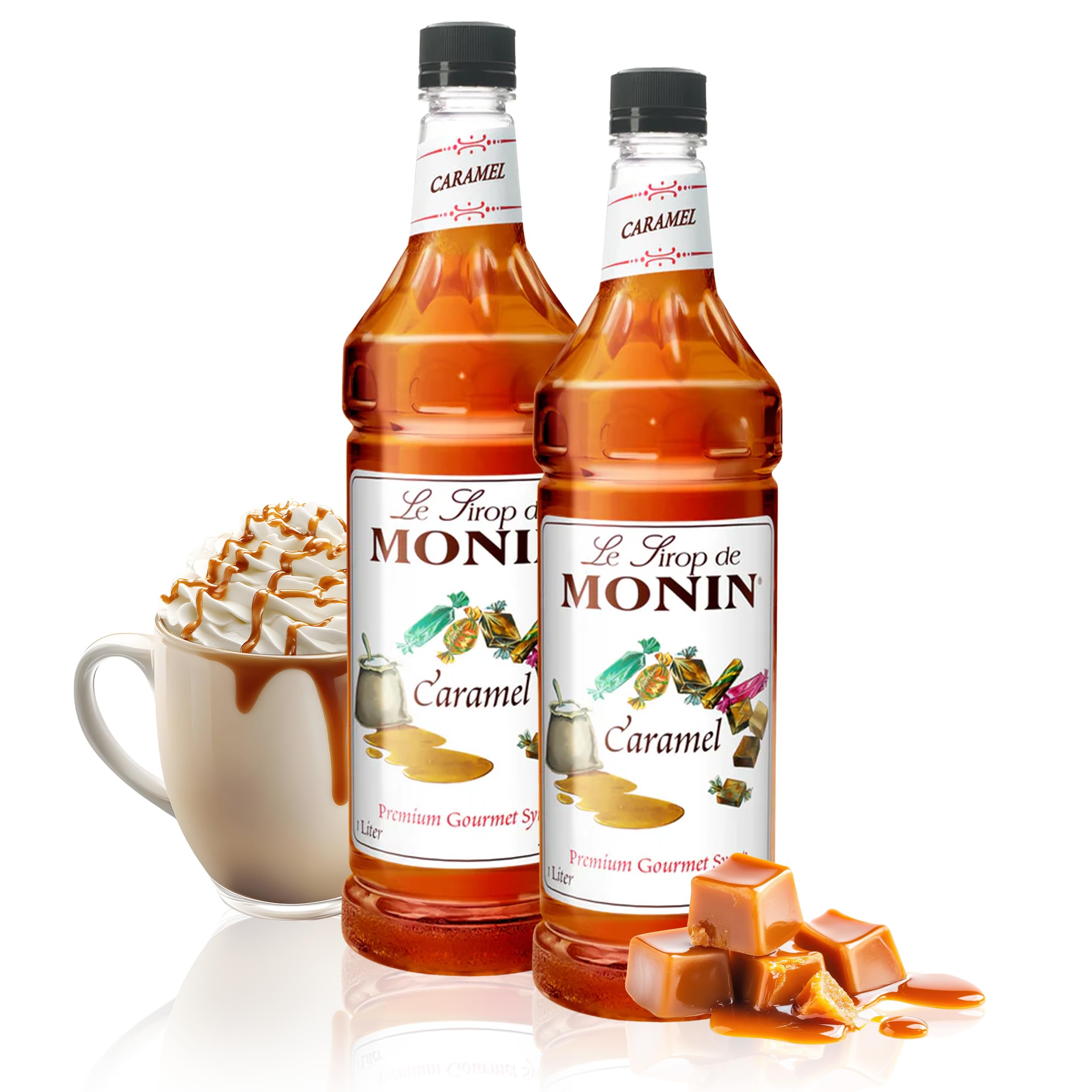 Caramel Syrup, Rich and Buttery, Great for Desserts, Coffee, and Cocktails, Gluten-Free, Non-GMO (1 Liter, 2-Pack)