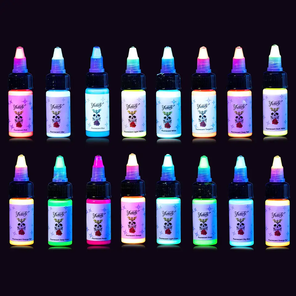 Conjunto De Tinta Para Tatuagem Com 16 Cores - 16 Peças De 15 Ml/Garrafa, Tinta Fluorescente Profissional Para Tatuagem E Equipamentos Para Suprimentos De Halloween