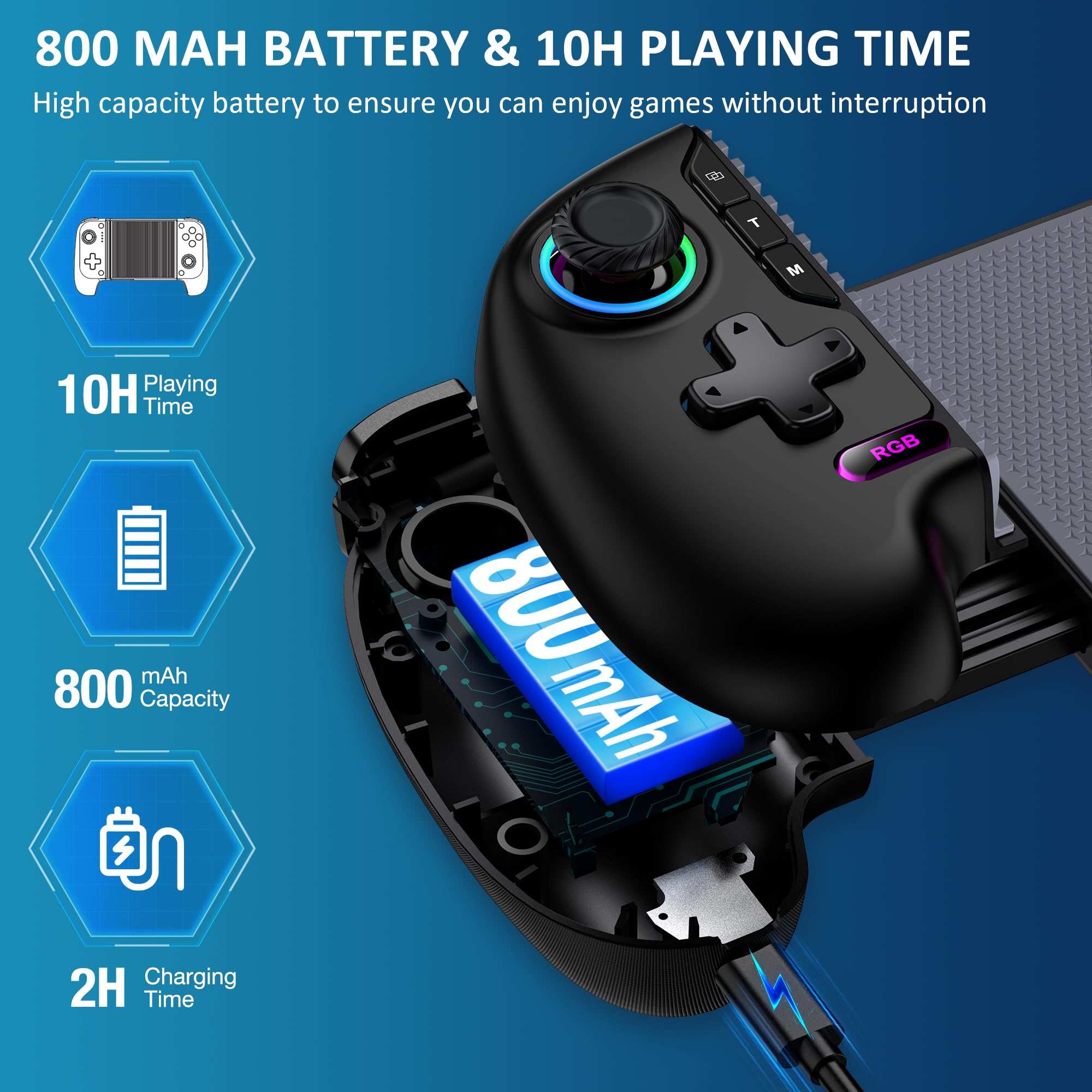 Controlador de juegos móvil inalámbrico para iPhone/Android – Convierte tu iPhone en una consola de juegos – Juega Xbox, PlayStation, Cloud Gamepad para iOS con Hall Joystick, RGB, Turbo (negro)