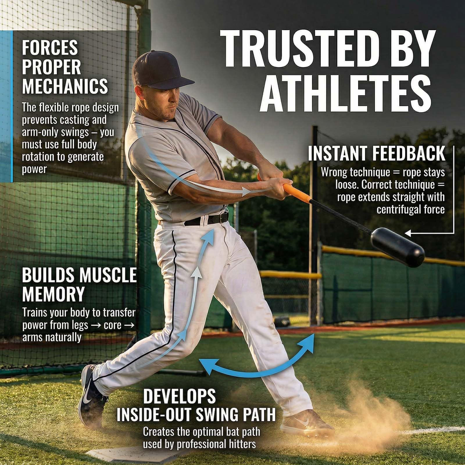 Baseball-Schlagtrainer-Set, Schlagfertigkeiten mit Zentrifugalkraft und Seil, Baseball-Schaukel-Trainer, inklusive 12 weißen Trainingssofties