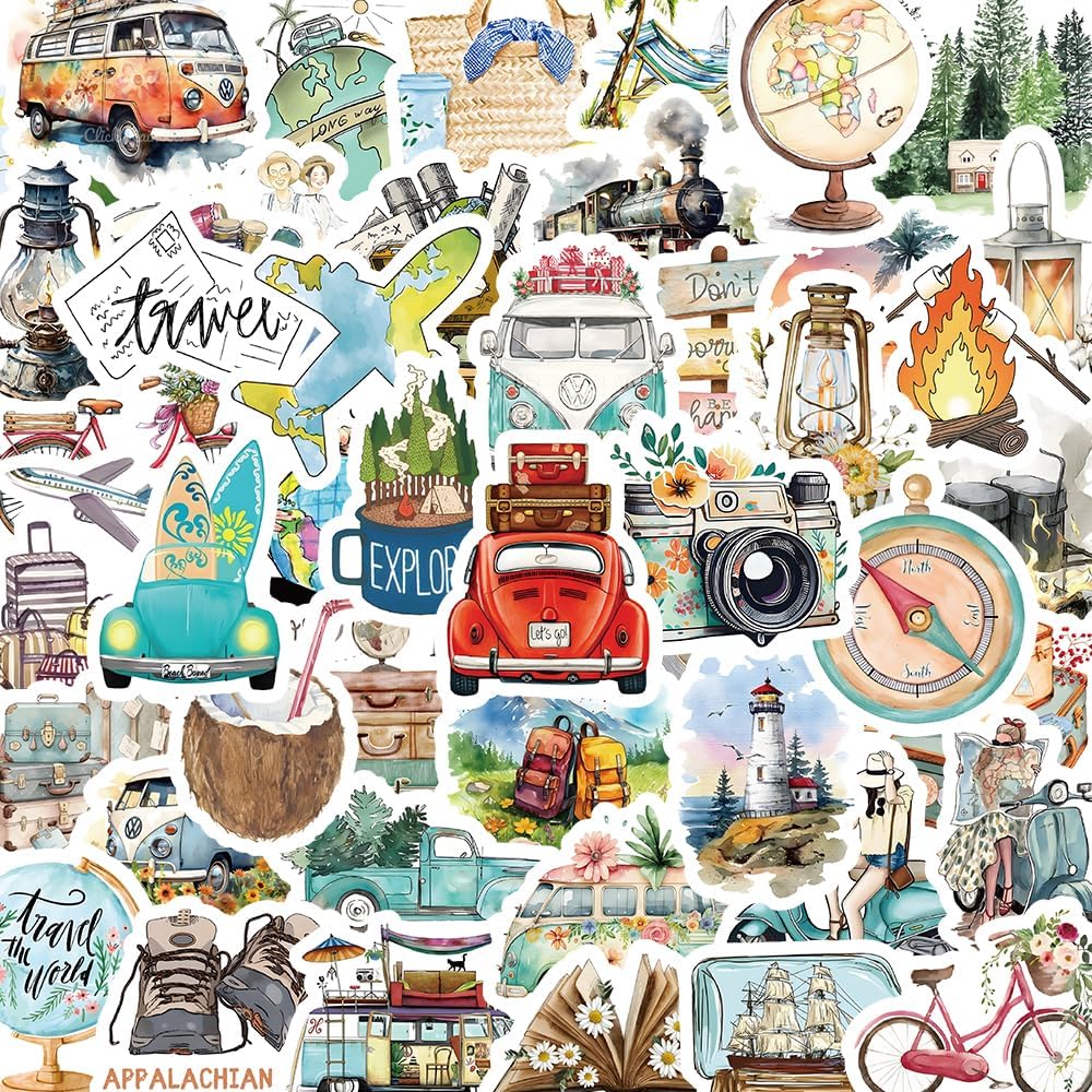100 PCS Camping Outdoor Hiking Adventure Travel Stickers for Teens Adults
