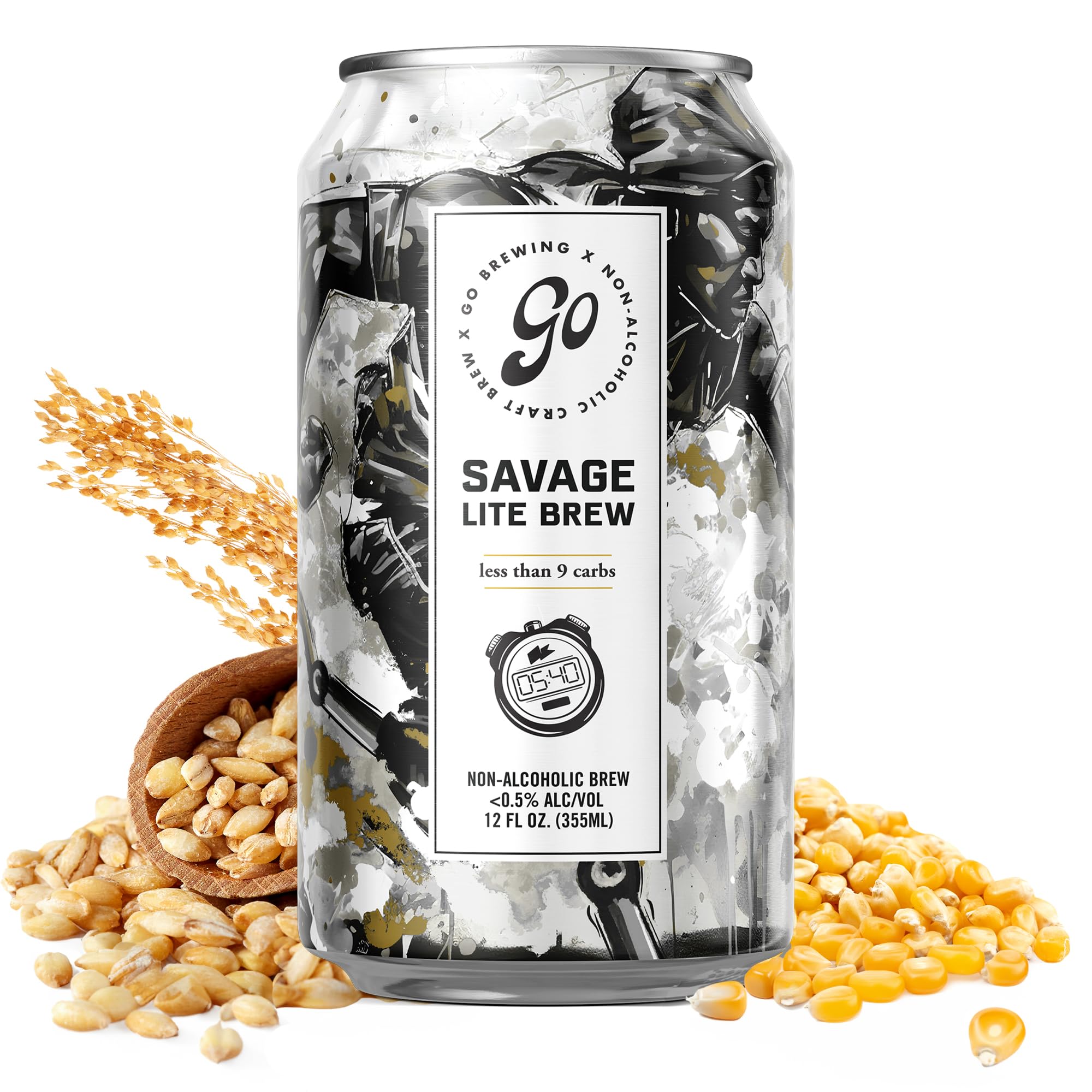 Go Brewing Non-Alcoholic Beer - Small Batch, Low-Calorie Brew - Light, Crisp, and Refreshing Flavor Profile - Bold & Smooth Finish Craft Beer - Classic Ingredients - Savage Lite Brew (12 Oz, 12 Cans)