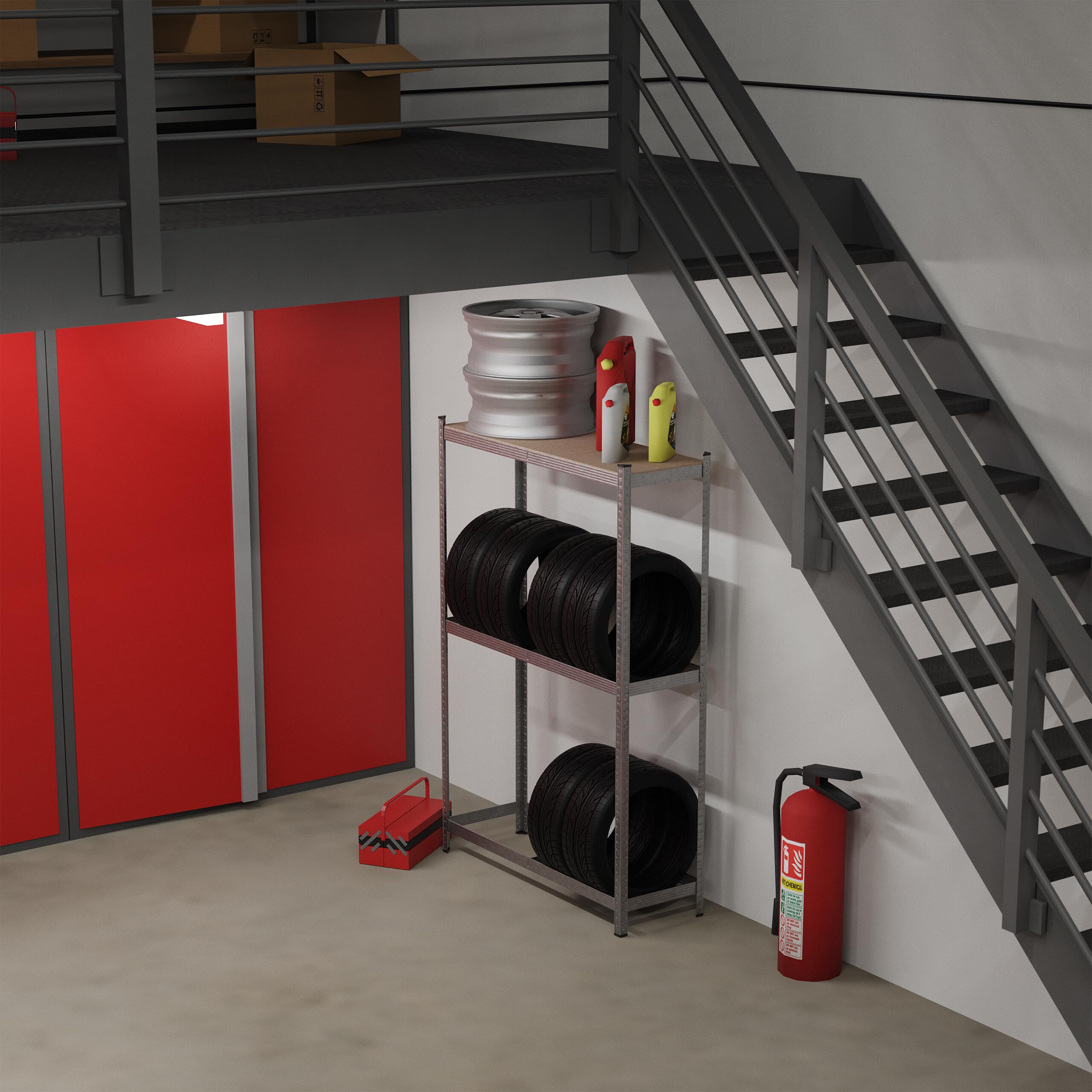 Relaxdays Scaffale Portagomme per 8 Pneumatici, HLP: 180x120x40 cm, 795 kg, Acciaio Zincato, Garage e Officina, Argento