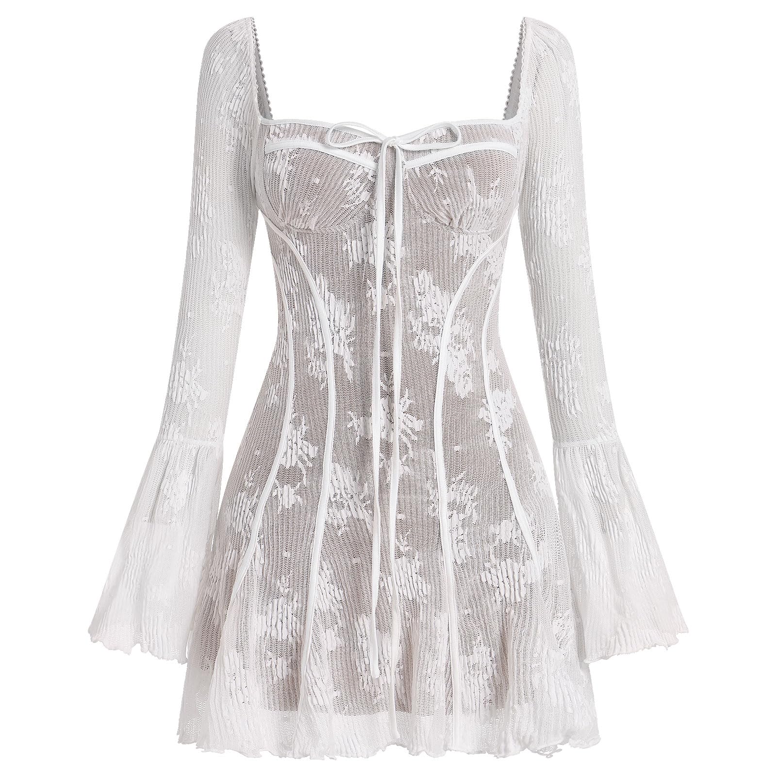 Odizli Elegante vestido corto para mujer, manga larga, corsé Y2K, corsé