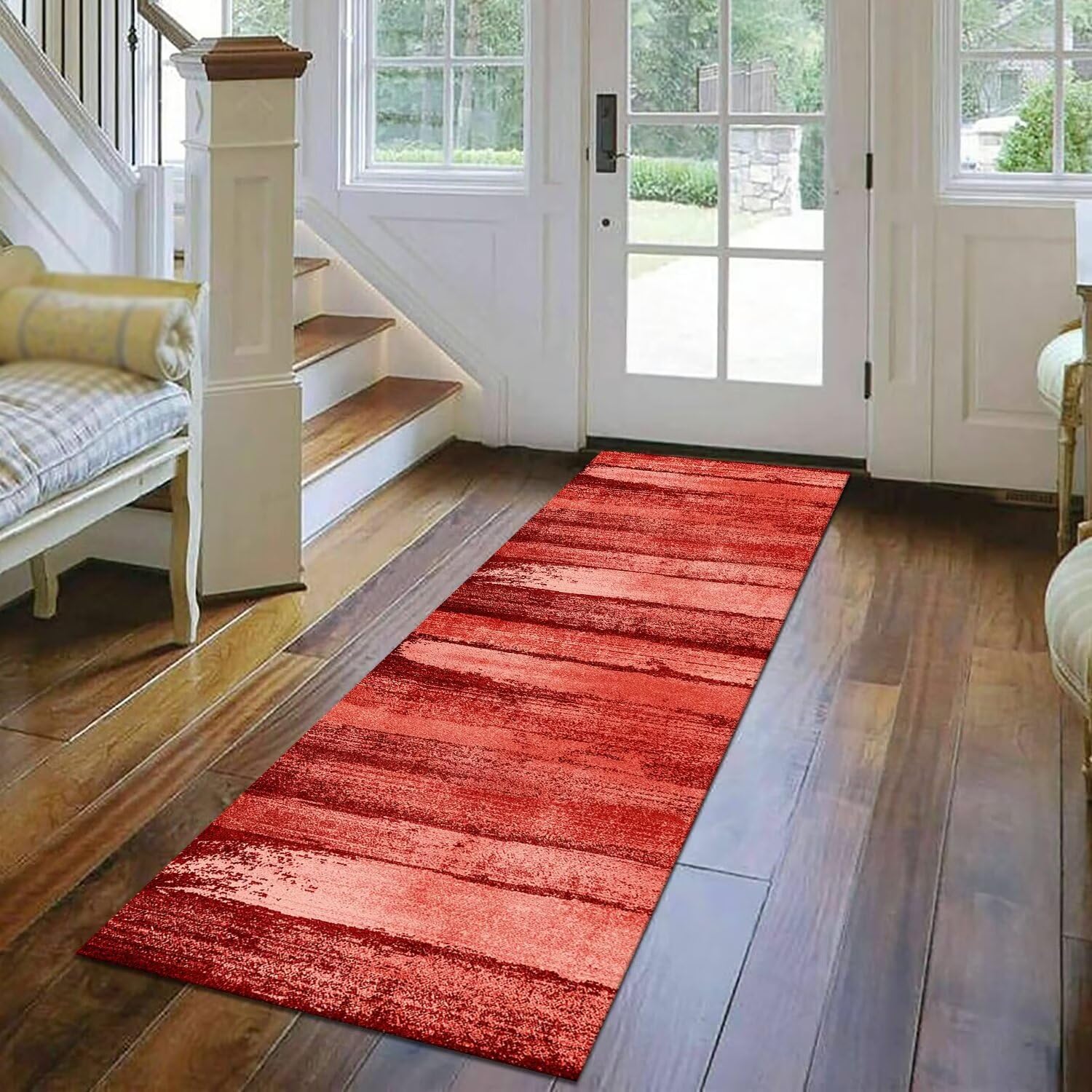 Tapis de Passage Antiderapant Tapis de décoration Rouge Tapis de Cuisine Lavable 60X240CM Tapis de Couloir Tapis d'entrée intérieurs Chambre Tapis Paillassons Salon Largeur 40-120cm