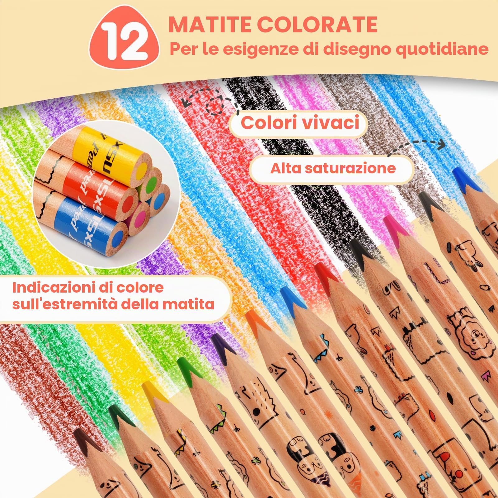 nsxsu 12 matite colorate Jumbo per bambini, triangolari spesse, set per 3-12 anni, accessori artistici per cesti pasquali, impugnatura facile