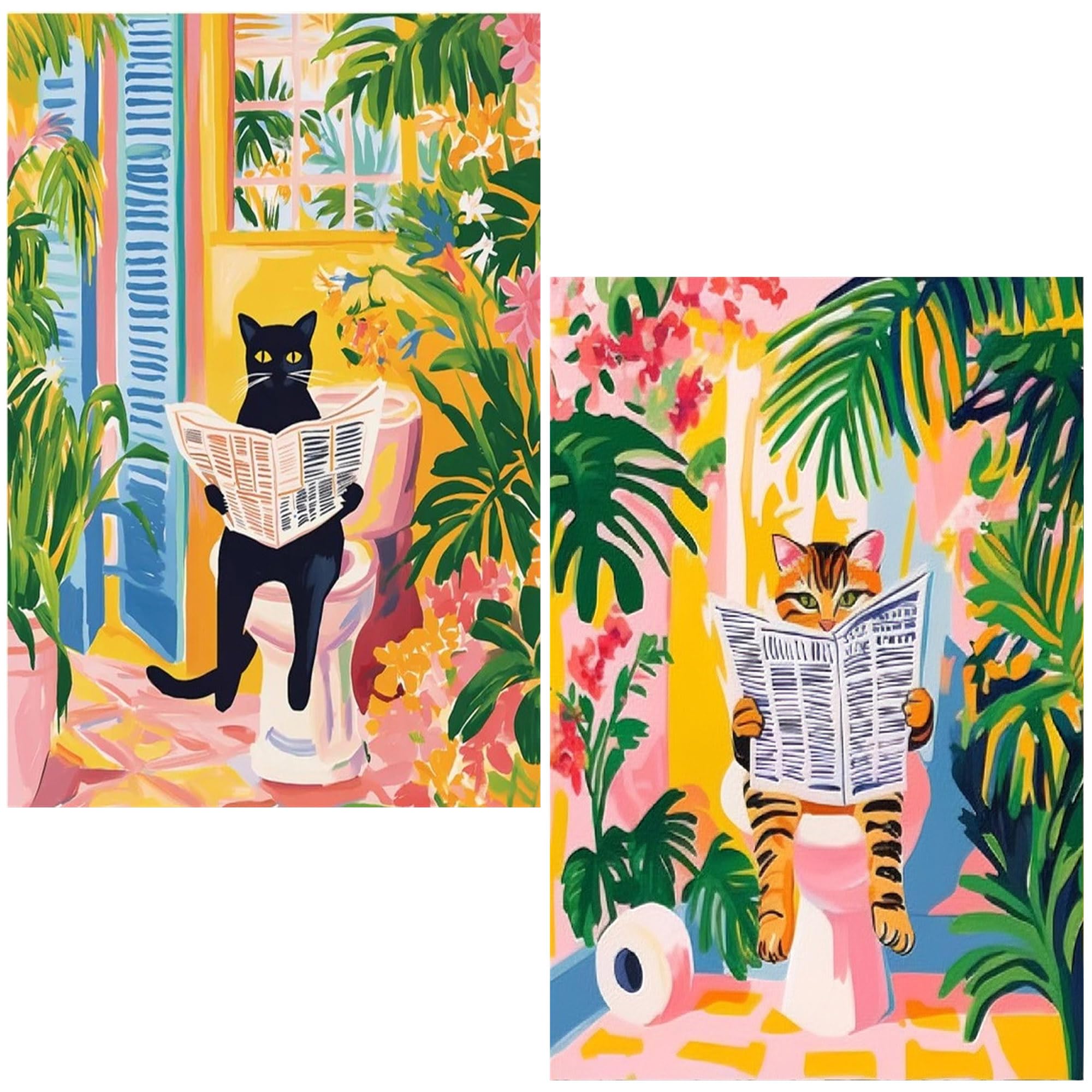 NZNANCHU DIY 2 Pack Paint by Number for Adults,Cat Painting Kits for Adult,Color by Numbers,Paint by Number Canvas Crafts Watercolor for Beginner Room Decor (Toilet cat)
