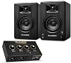 M-AUDIO BX3 Pair Bluetooth Studio Monitors Bundle with Dual XLR Audio Interface for Studio Recording, Music Production, Podcasting, Streaming