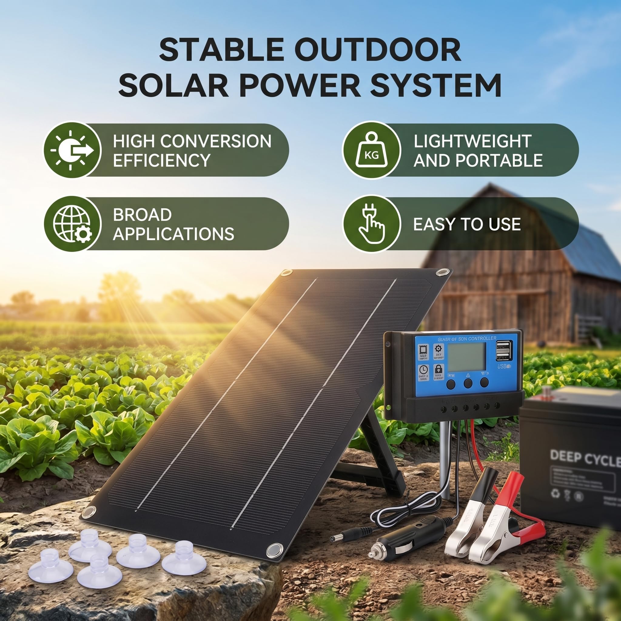 Kit Pannello Solare Portatile Monocristallino 6W 18V con Regolatore Caricabatterie 100A per Ricarica Batteria in Capanni Roulotte Navi e Aerei