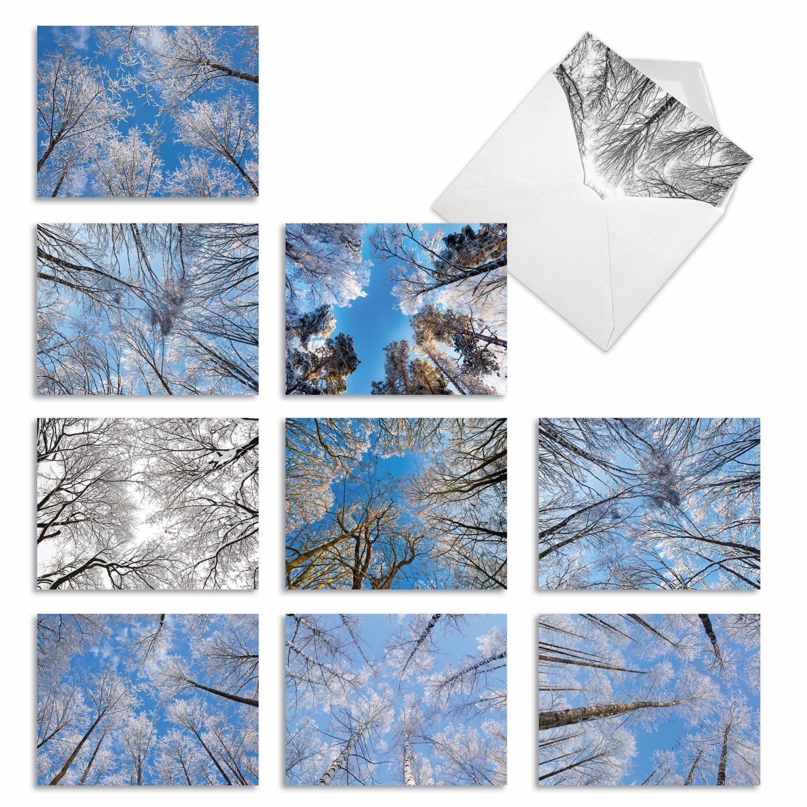 Best Card Co 10 Merry Christmas Boxed Cards Snow Tops M10017XS