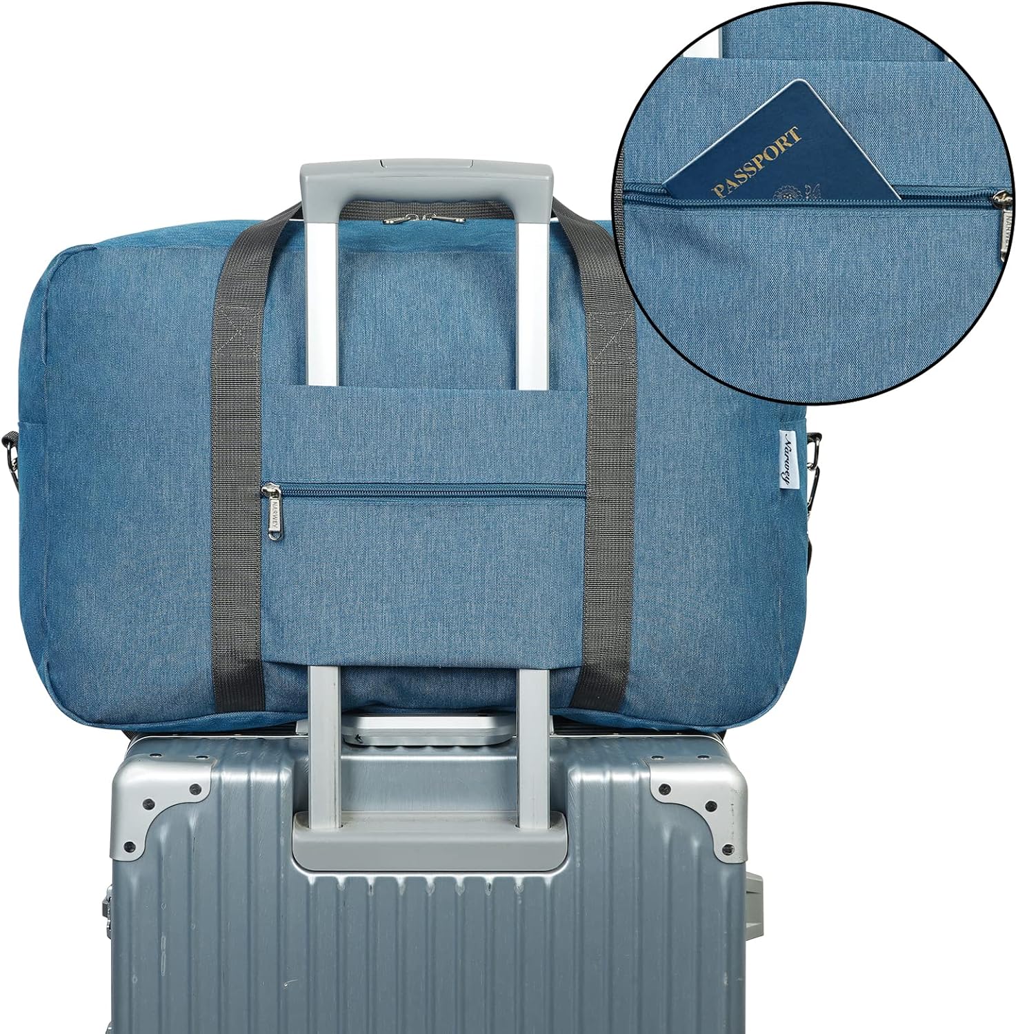 For United Airlines Foldable Carry on Bag 22x14x9 Travel Duffel Bag Packable luggage Duffle for Women and Men 40L (Navy Blue (With Shoulder Strap)) - Image 5