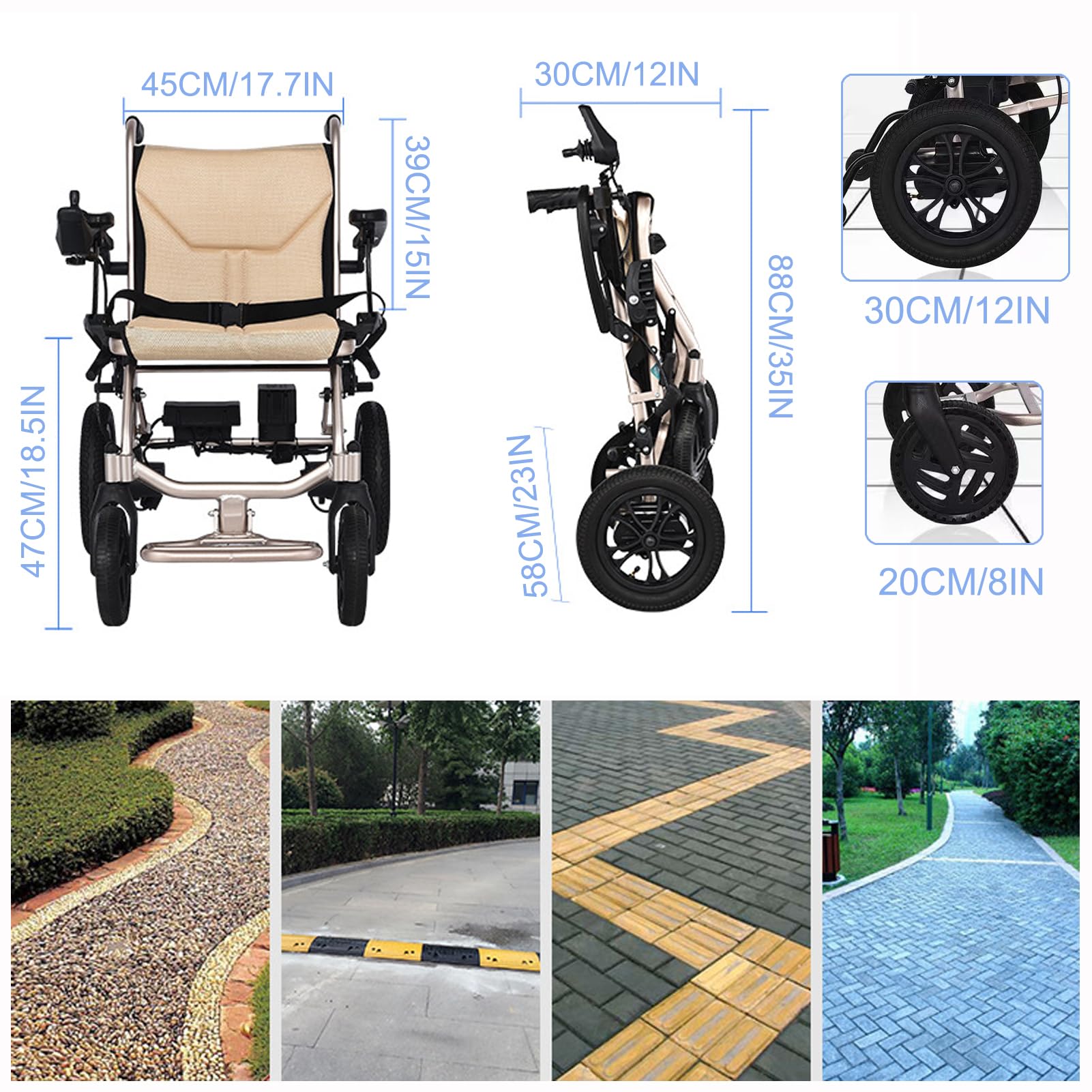 Fauteuil Roulant Électrique Senior Voiture Fauteuil Roulant Tricycle Adulte Fauteuil Roulant Pliant Léger Fauteuil Roulant Électrique Pliant Léger Compact, Fauteuil Roulant Électrique Type D'entreti