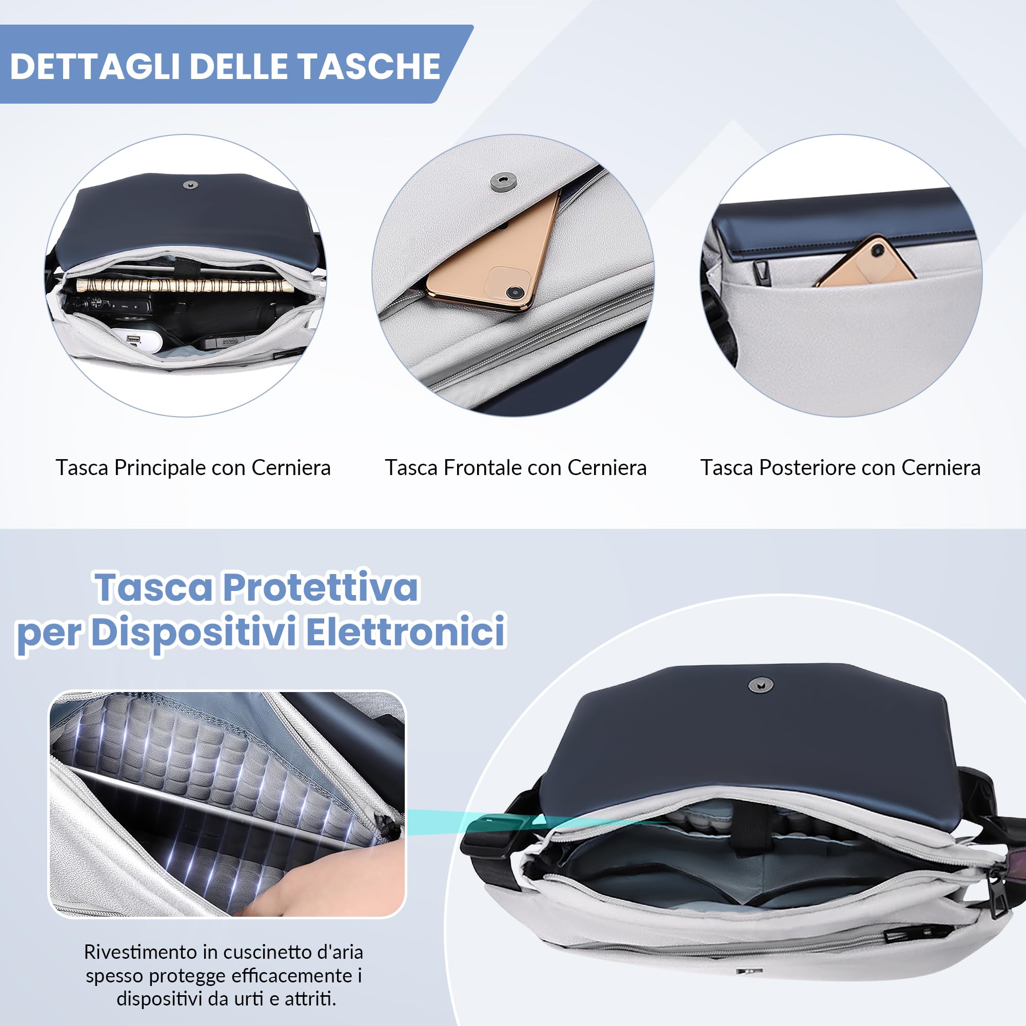 VARLIVOO Borsa a Tracolla Uomo Impermeabile in Nylon Borsa a Spalla con Supporto per Treppiede Borsa Messenger Sacchetto Uomo per Lavoro Scuola Viaggio Nero B