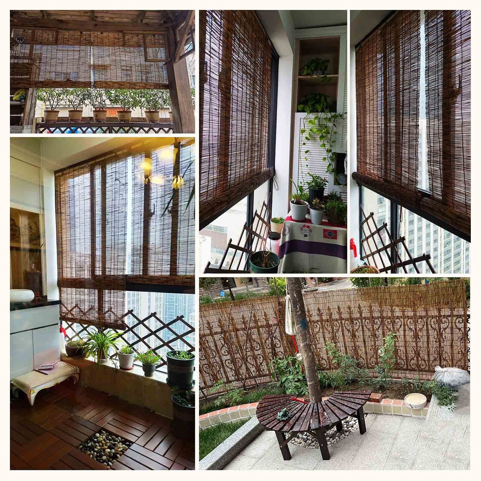 Karbonizowana naturalna zasłona trzcinowa, bambusowe rolety z podnośnikami, balkon, taras, pergola, zasłona przeciwsłoneczna ze słomy, do użytku na zewnątrz zwijane, konfigurowalne, szer. x wys. 110 x 120 cm