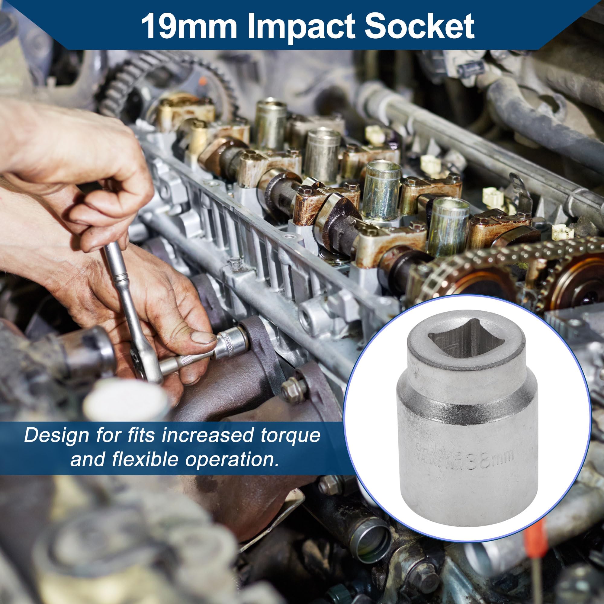 Hihaha Heavy Duty Impact Socket Hardware Tool for Car Motorcycle Dirtbike Durable High Carbon Steel 62mm Length 1 Pcs Silver Tone 6 Point 38mm 19mm Drive - Image 2