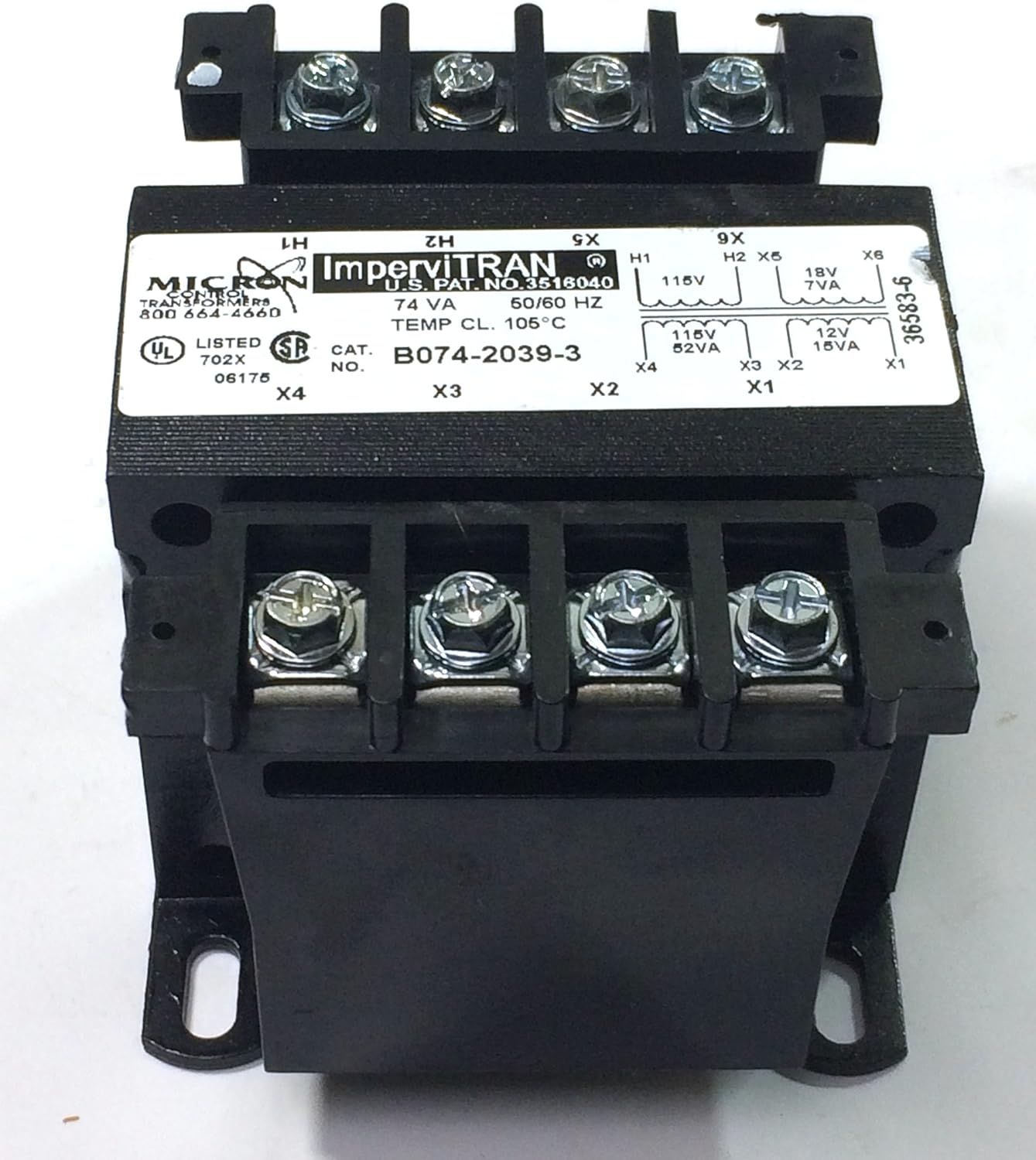 impervitran Micron Control Transformer B074 2039 3, 74 VA 50/60 Hz