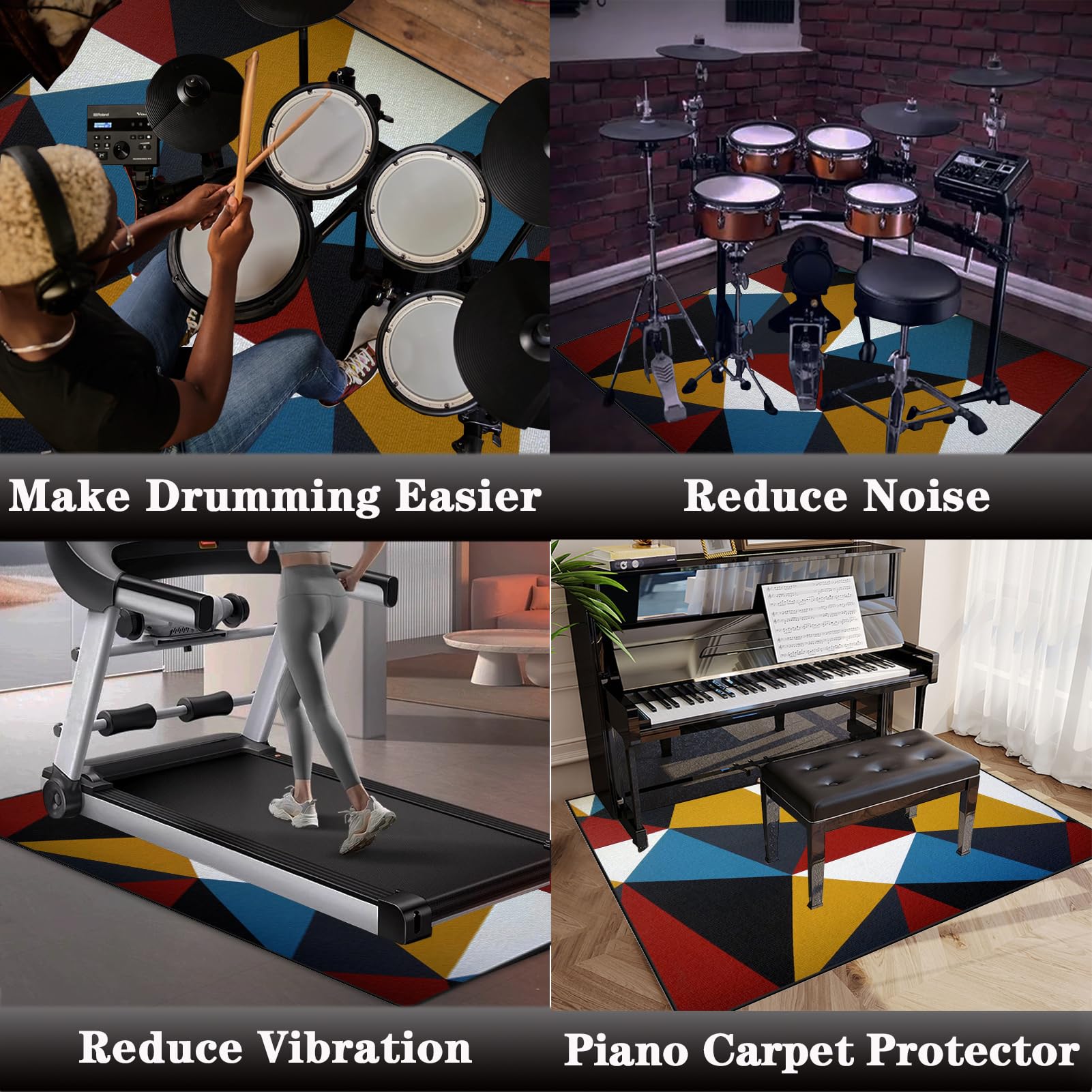 Elektrisches Schlagzeug Teppich, Drum Teppich, rutschfeste Trommel Teppiche, Professionelles Rechteckiges Elektronisches Jazz Schlagzeug Kit, Schallschutzteppich für Studio, Wohnung 160 x 100 cm