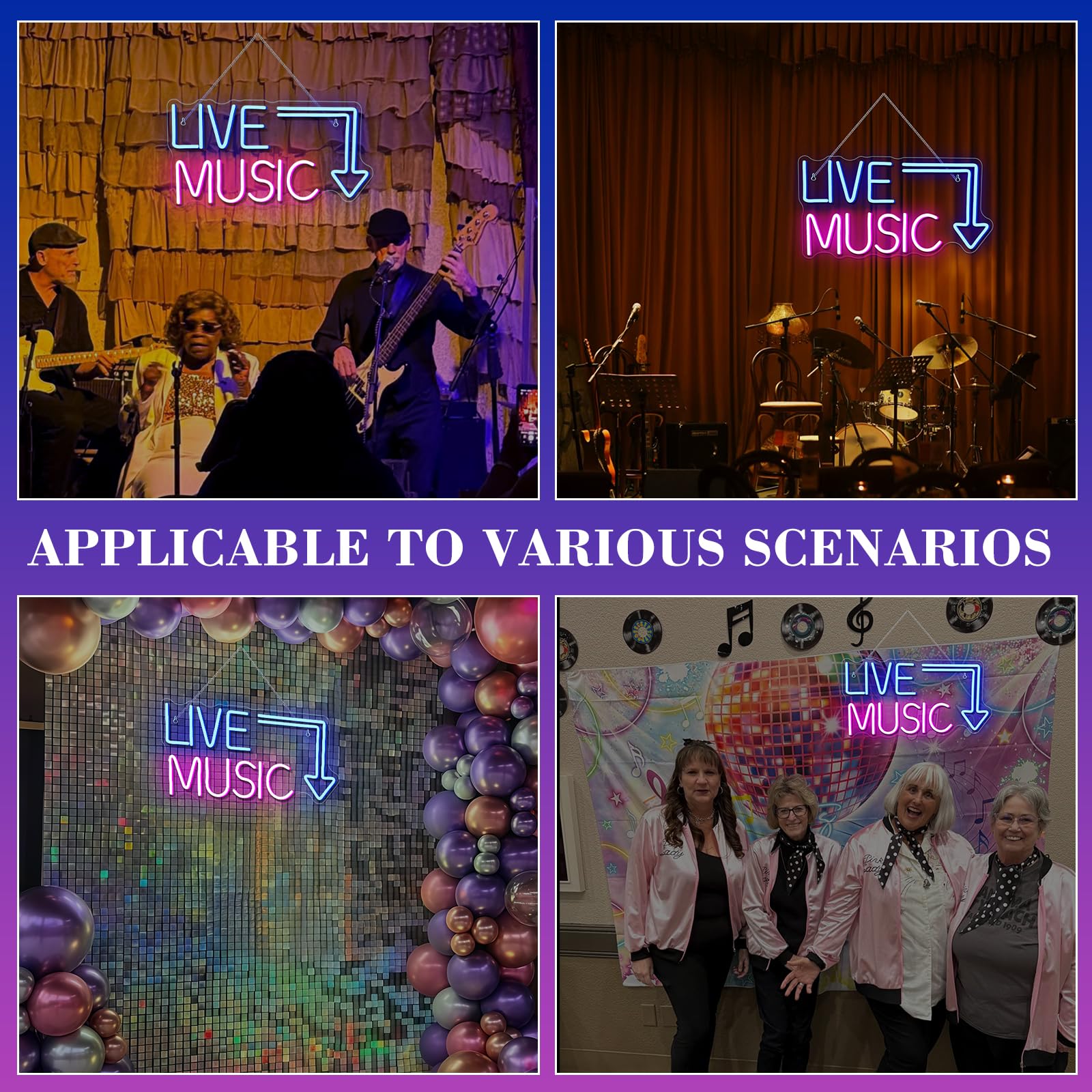 Letrero de neón con música en vivo, letras LED, Luz para barra de cerveza, decoración de pared del dormitorio y fiesta (rosa azul) - Acrílico