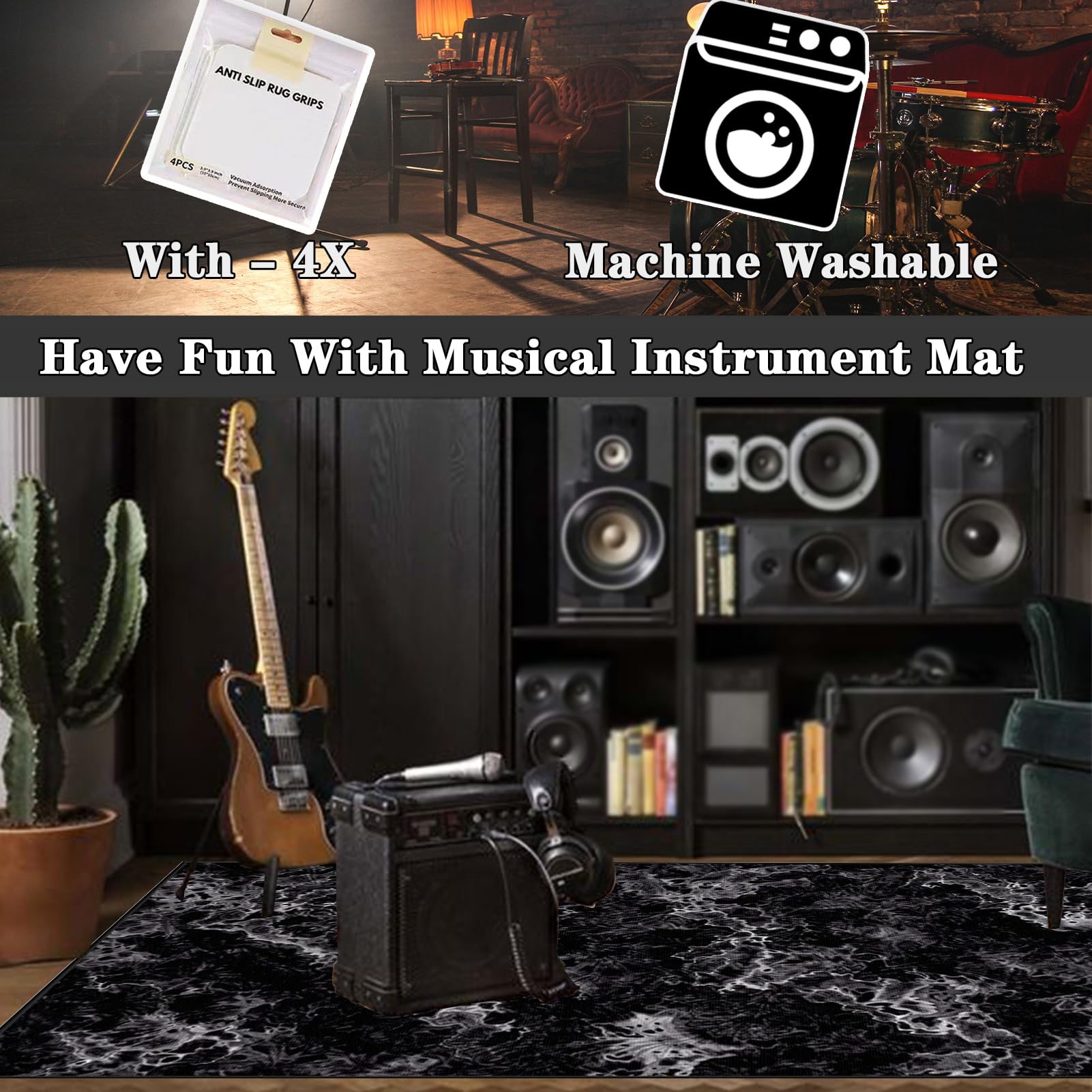Tappeto per Batteria Insonorizzato, Tappetino per Batteria Acustica, Tappeto Professionale per Batteria e Strumenti a Percussione Elettronici per Grancassa Rullante e Altri Strumenti 230 x 180 cm