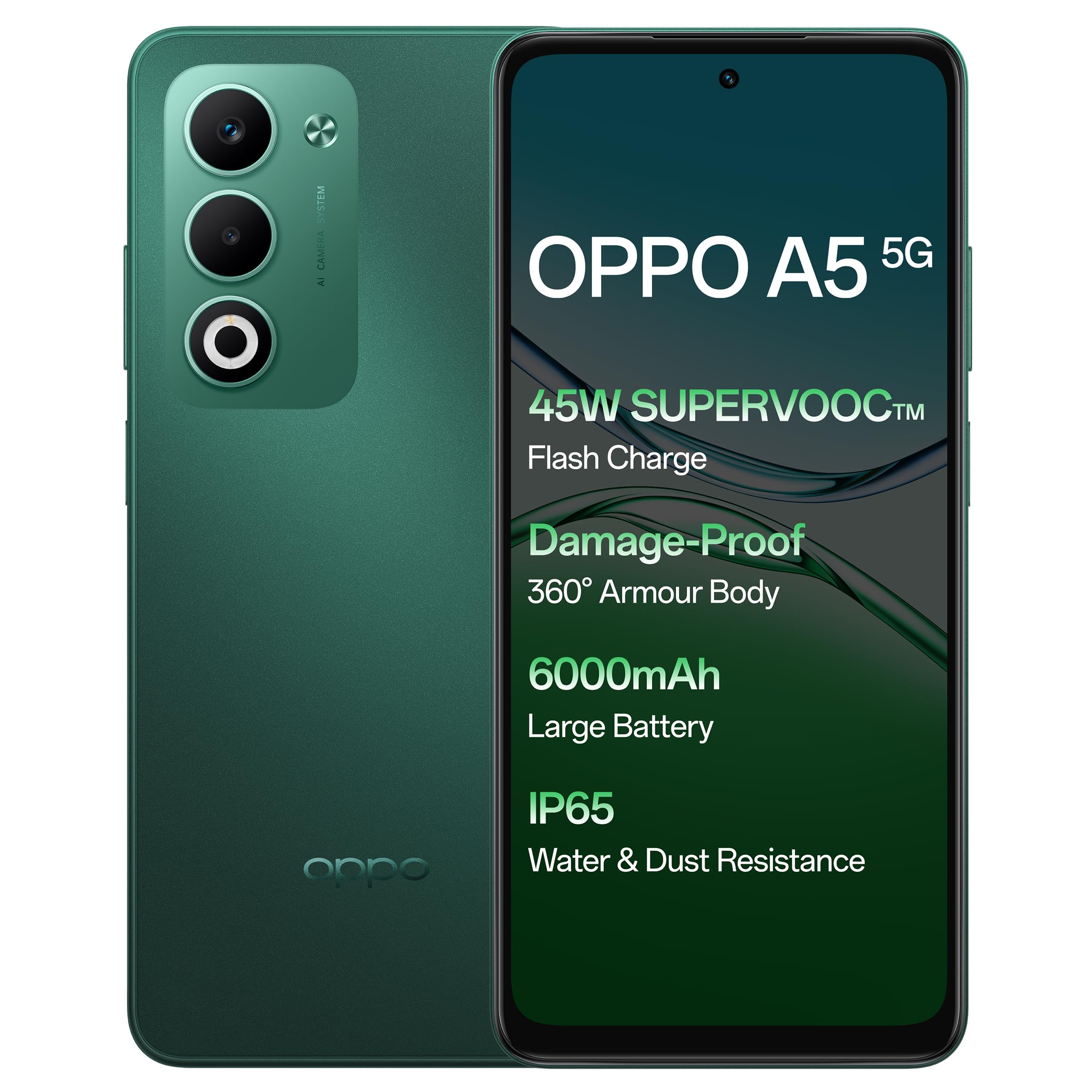 Oppo A5 5G (Aurora Green, 6GB RAM, 128GB Storage)