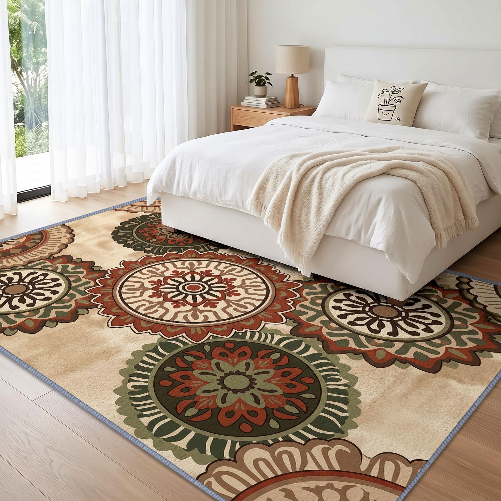Tappeto geometrico mandala, per soggiorno, 120 x 170 cm, lavabile, decorativo, bohémien, effetto invecchiato, antiscivolo, morbido, a pelo basso, per camera da letto, sala da pranzo, ufficio, stanza