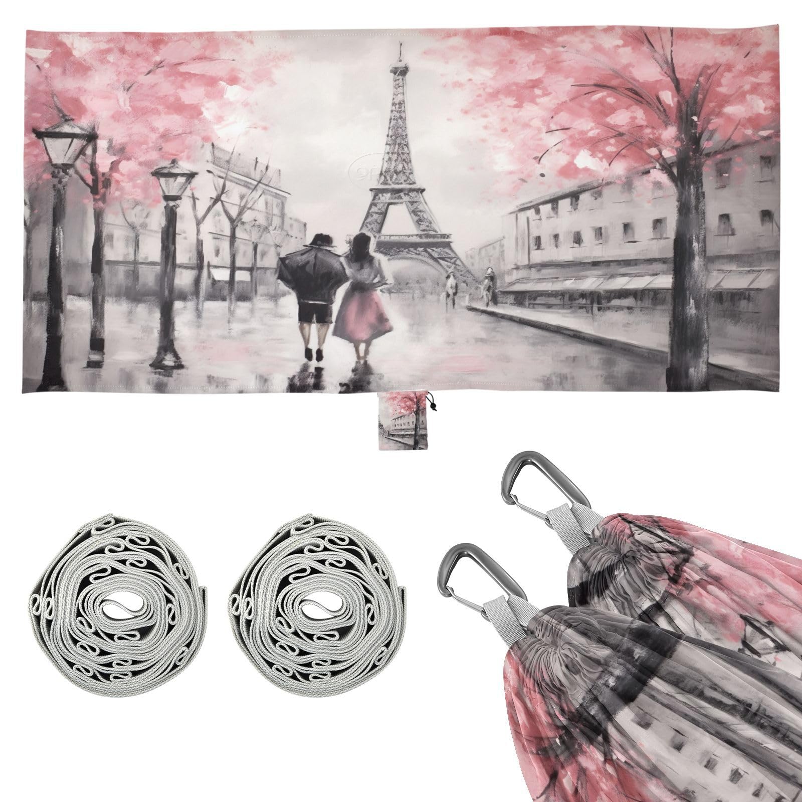 Haskirky Walking in Eiffel Tower Camping Hammock, Single Portable Hammocks with Tree Straps & Attached Carry Bag, 330Lbs Capacity Perfect for Outside Indoor Hiking Beach Backpack Travel