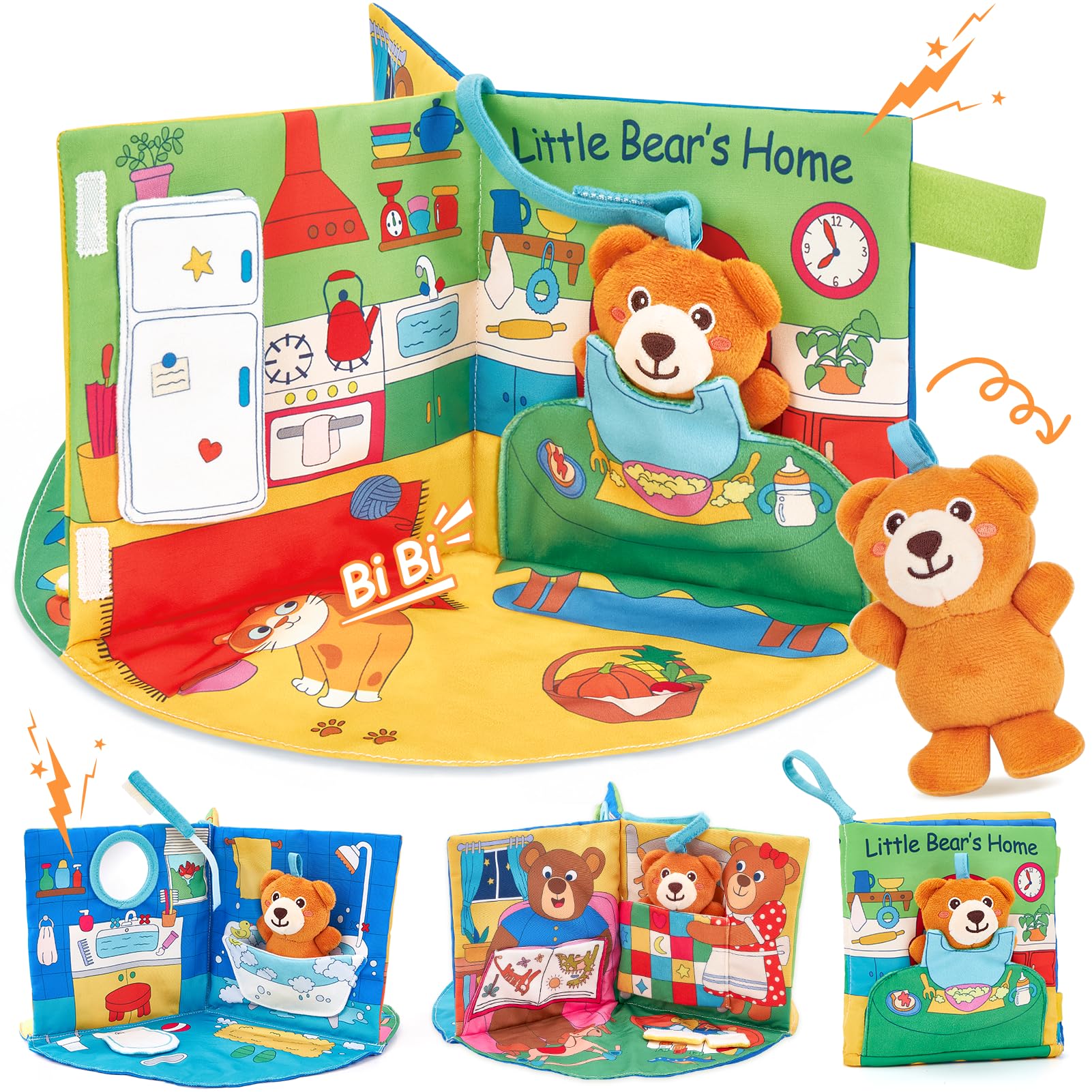 hahaland Livre Tissu Bebe Eveil 1 an - Livres activite sensoriel tactiles Bebes, Jouets Tissu Temps sur Ventre de 6 9 12 18 Mois, Livre interactif bébés 6-12 Mois, Cadeau garçon Fille Enfant 1 an