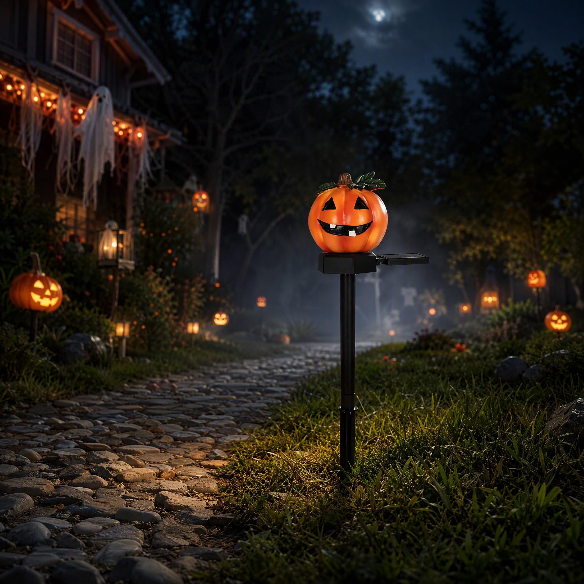 TSLBW Halloween Solar LED Lights Skeleton Skull and Crow Garden Decoration Garden Stakes Night Light for Lawn Yard Pathway Patio Waterproof Lamp (Jack-o'-Lantern)