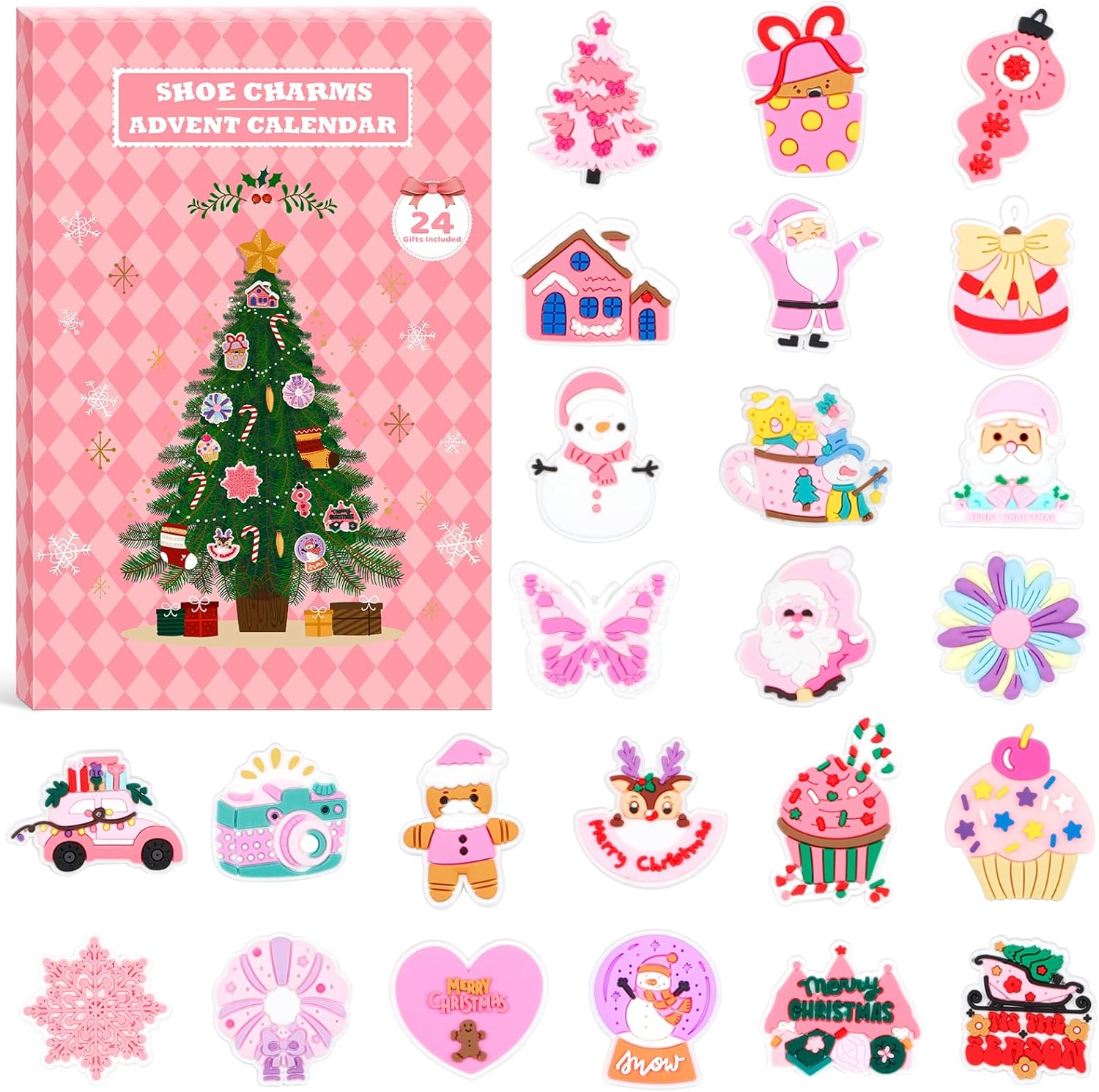 Christmas Advent Calendar 2025 Festive Shoe Charms for Kids Adults, Cute Holiday Shoes Accessories, Fun 24 Days Christmas Countdown Gift for Boys Grils