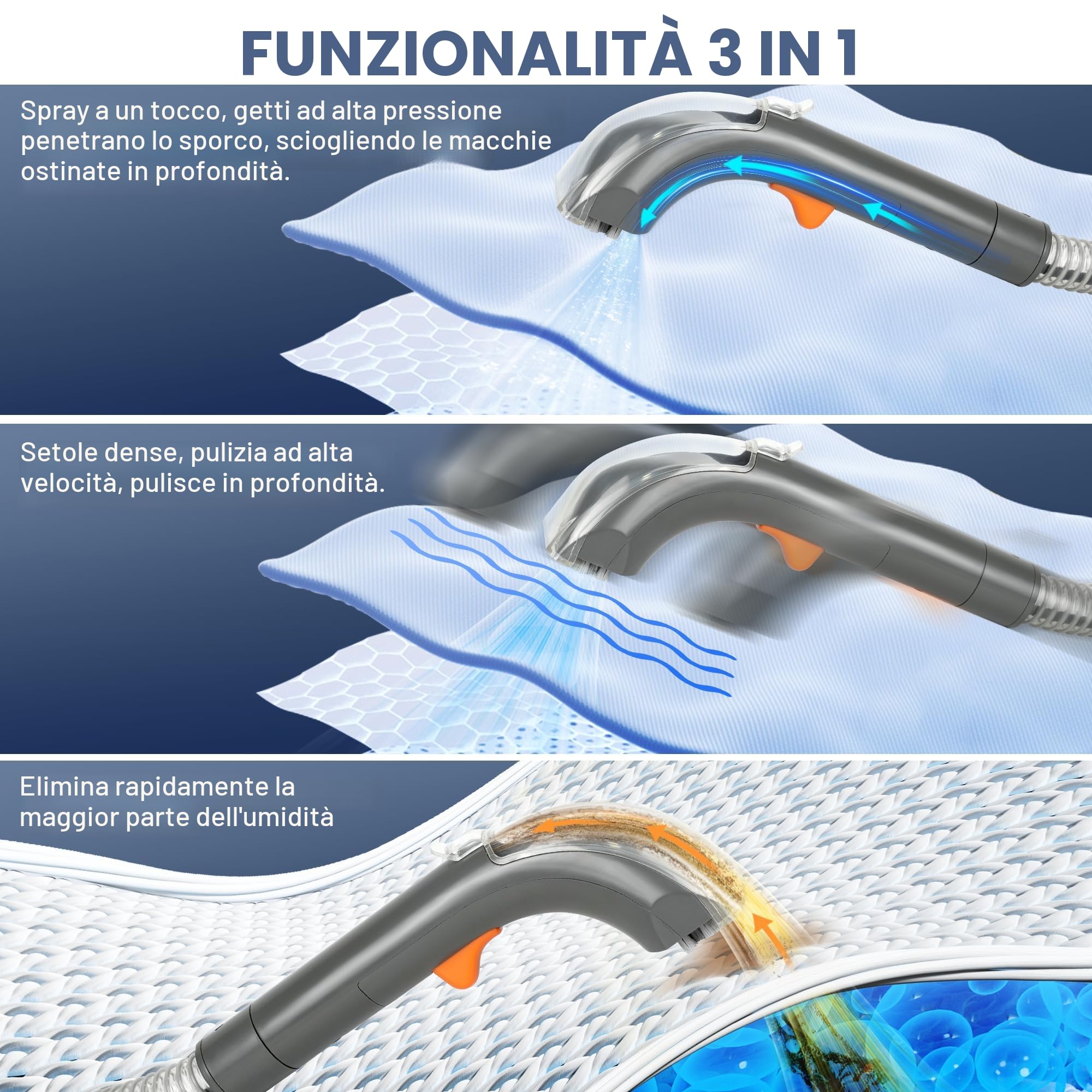 Dispositivo di pulizia per tappezzeria, 400 W, 12 kPa, aspirapolvere portatile con sistema a 2 serbatoi, detergente per tappeti e smacchiatori per divano, tappeti, auto, letto e tappetini