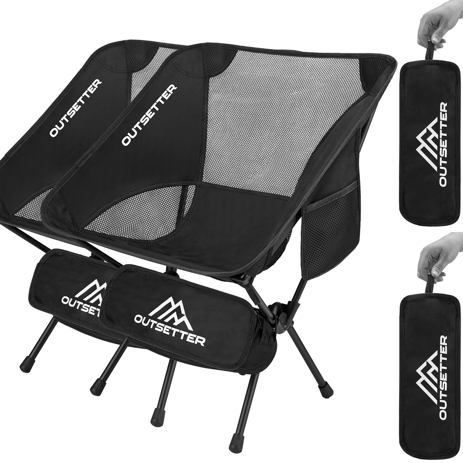 Set of 2 Lightweight Folding Camping Chair Compact Portable Ultralight Fishing Chairs for Adults and Kids Small Camp Beach Chair with Carry Bag Outdoors Lawn Hiking Trip Travel Picnic Garden Black — image 1