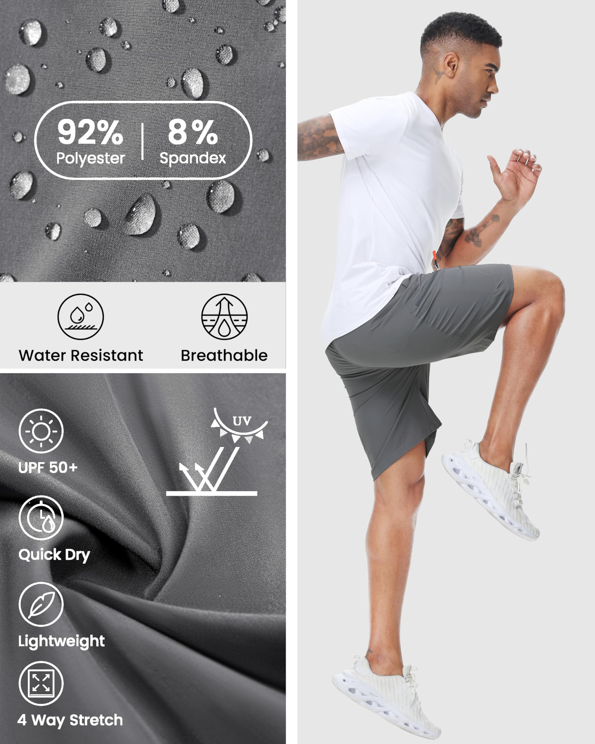 LAZYDAY Pantalones cortos de senderismo para hombre con bolsillos con cremallera, cintura elástica, secado rápido para exteriores, viajes, verano, pesca