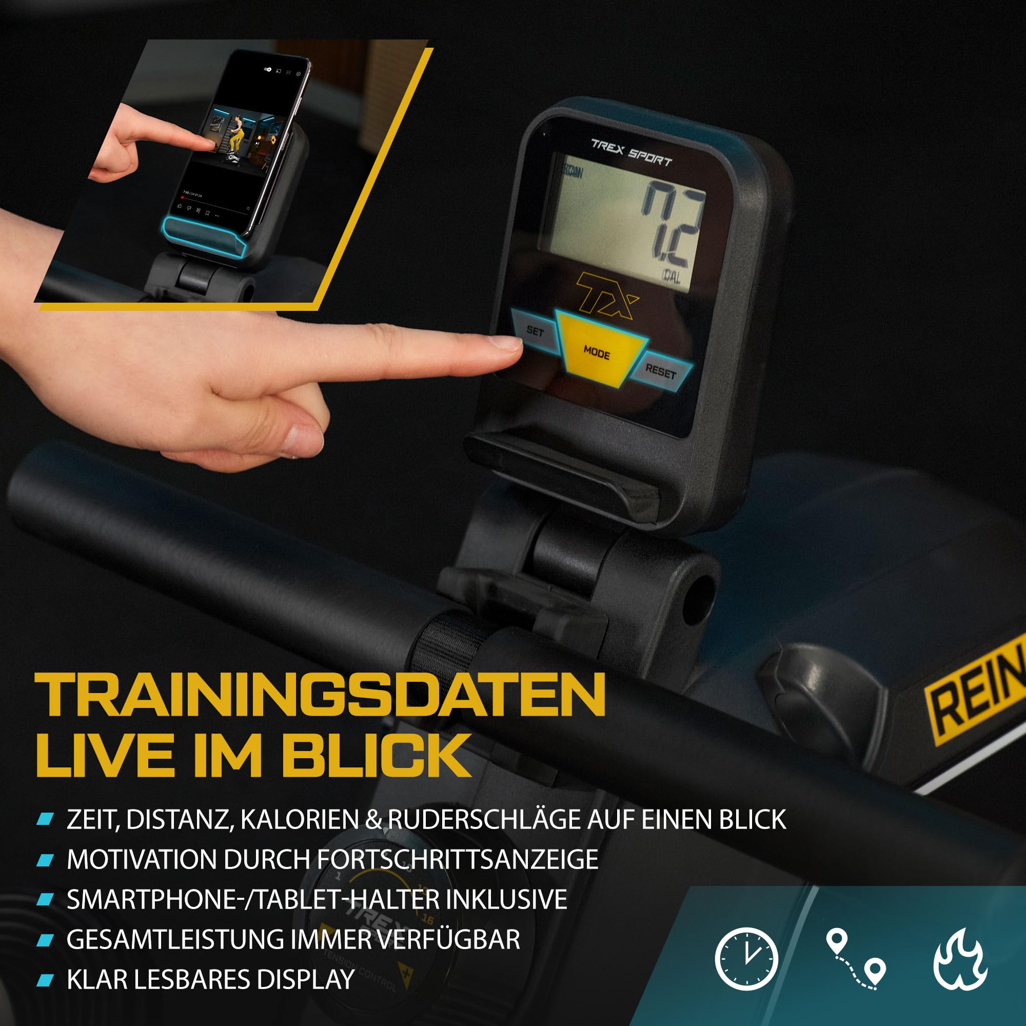 TREX SPORT Rudergerät TX-580RM REIN bis 130 kg 16 Stufen Magnetwiderstand