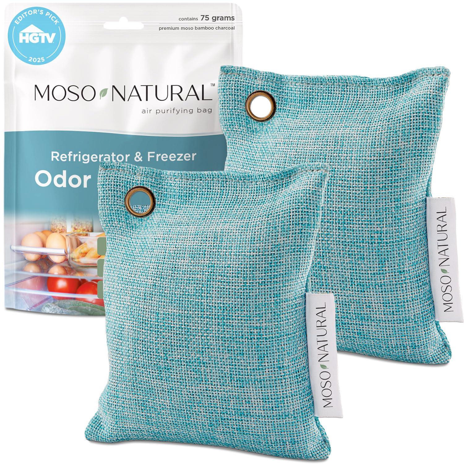 Moso Natural Fridge Deodorizer Odor Eliminator, Bamboo Charcoal Refrigerator & Freezer Air Purifying Bag, More Powerful than Baking Soda Fridge Odor Absorber (2 Pack)