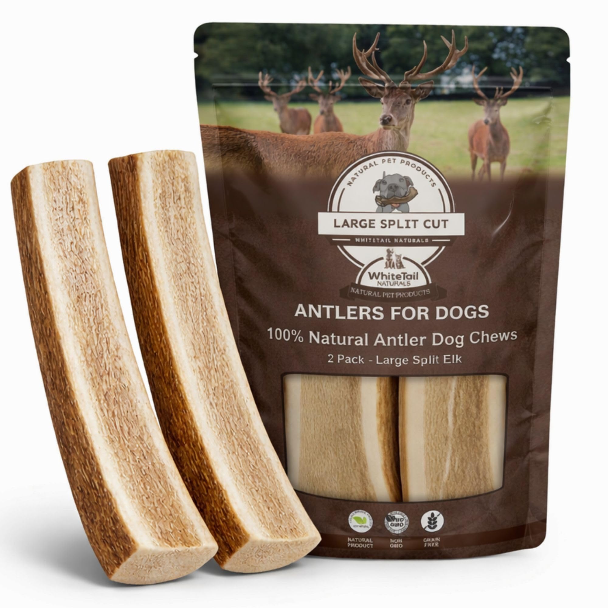 VENISON ANTLER LL２個、L 1個の3個セット送料込、匿名配送‼️ WhiteTail Naturals - Split Antlers for Large Dogs - (2 Pack- Large