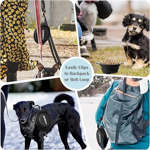 Miniatura 6 de Cuenco de viaje de silicona para perros, paquete de 2 cuencos plegables para mascotas, plegable sin borde de plástico, cuencos de alimentación para